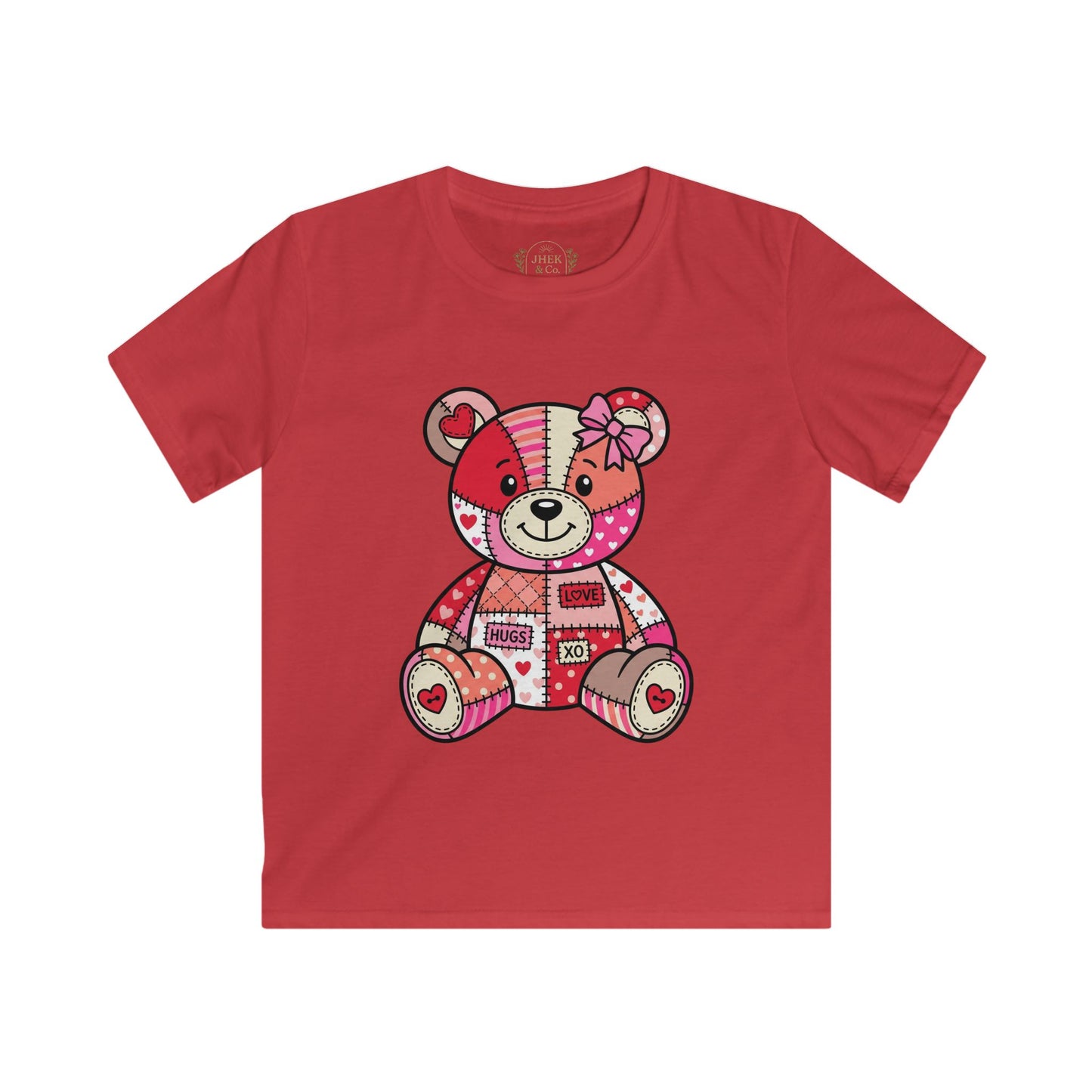Kids Tee — Patchwork Valentine Teddy Bear Graphic