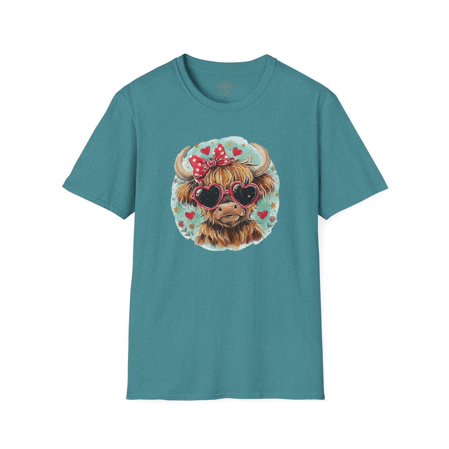 Highland Cow Valentine T-Shirt — Cute Heart Sunglasses Cow Graphic Tee