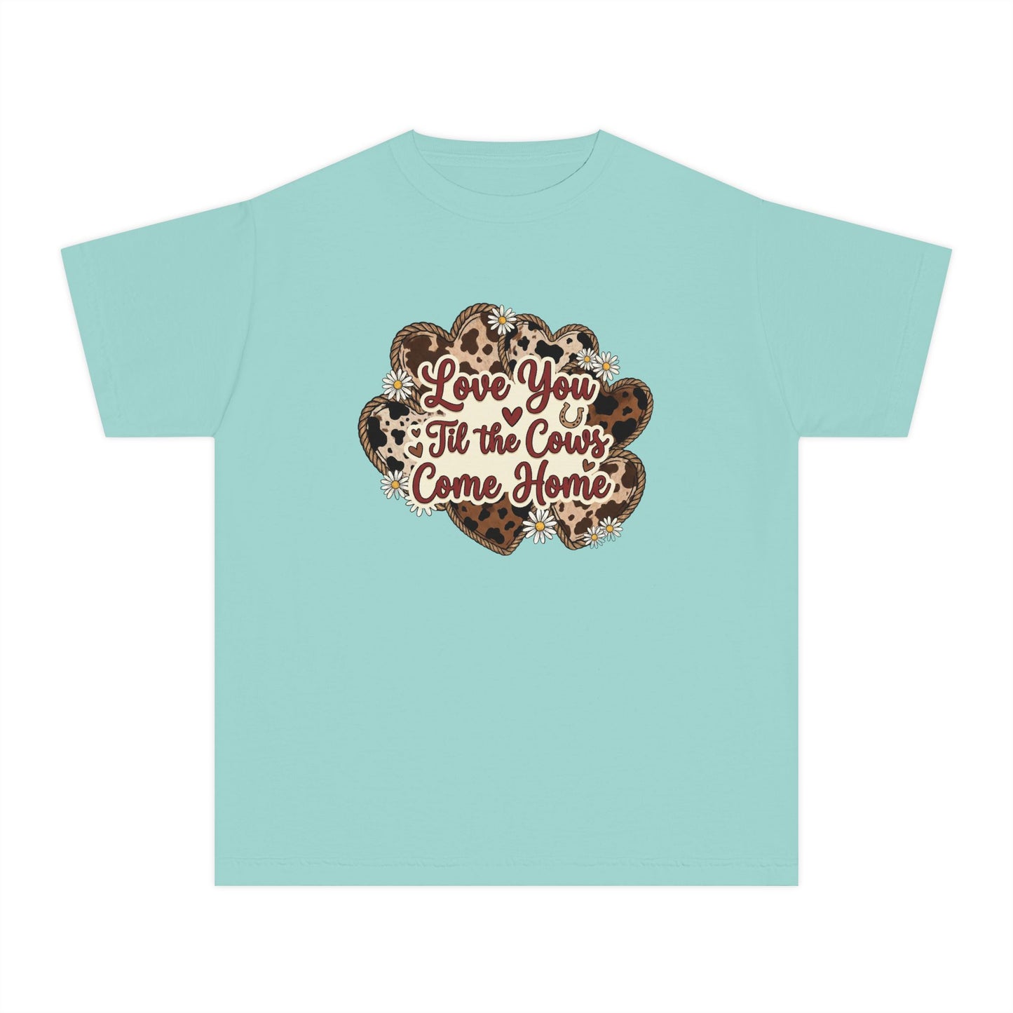 Youth Tee — "Love You 'Til the Cows Come Home" Heart Kids Shirt