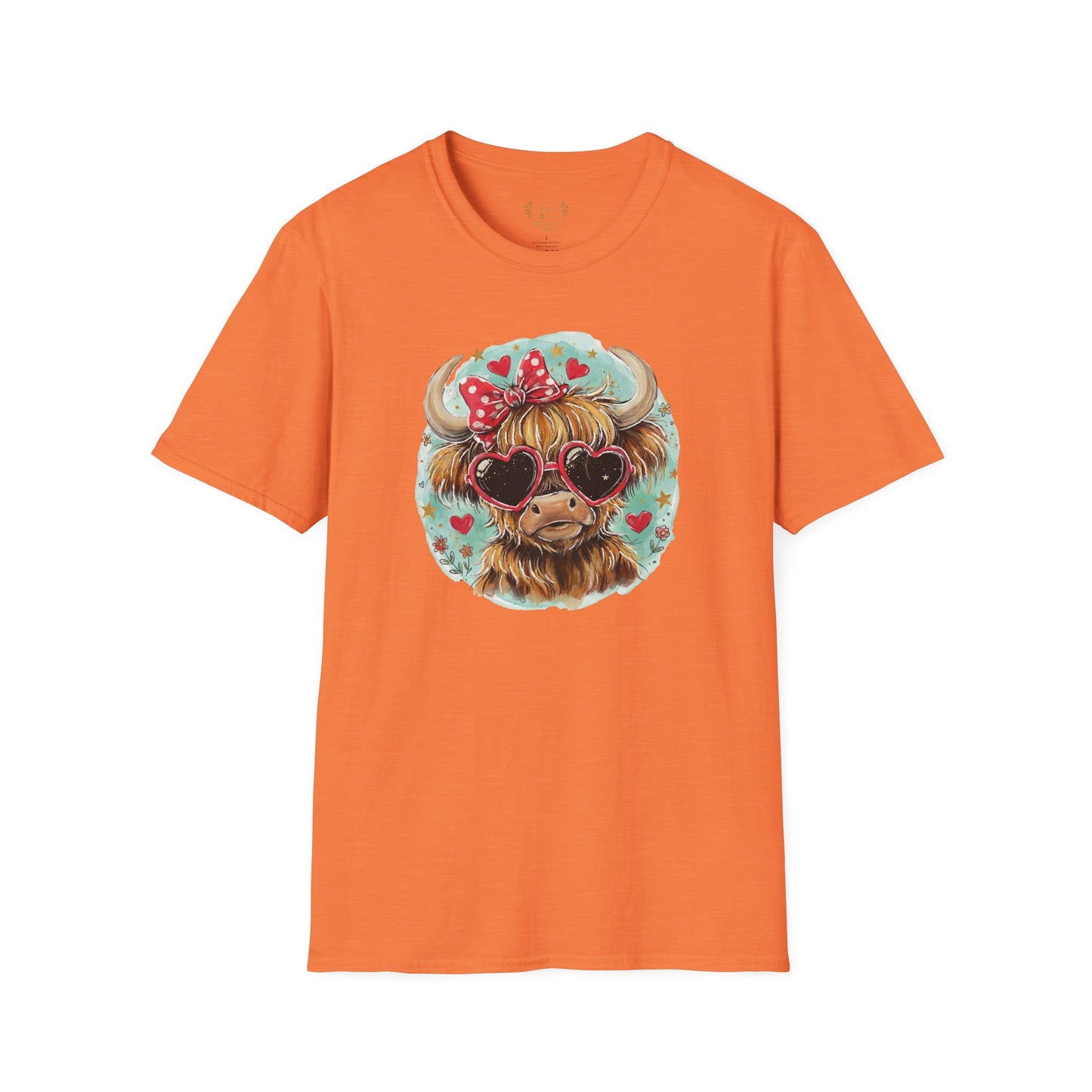 Highland Cow Valentine T-Shirt — Cute Heart Sunglasses Cow Graphic Tee