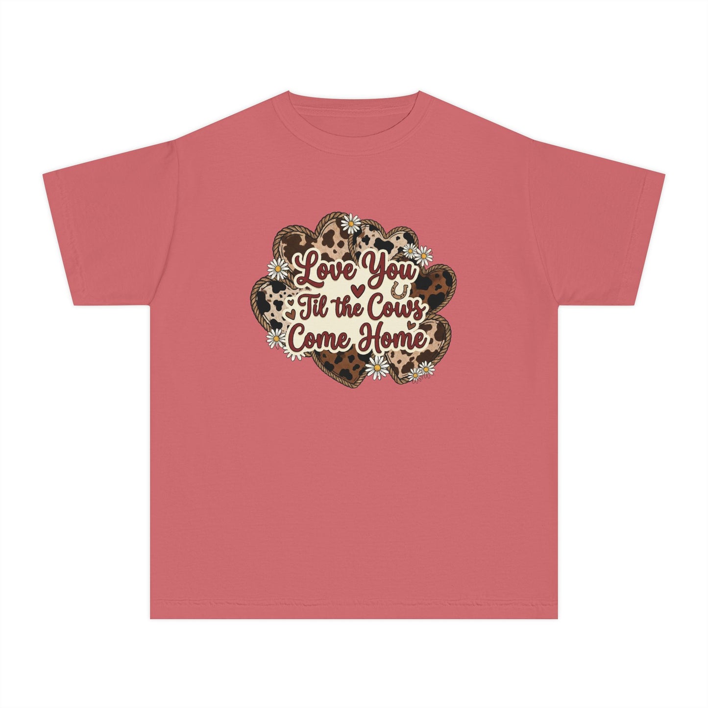 Youth Tee — "Love You 'Til the Cows Come Home" Heart Kids Shirt