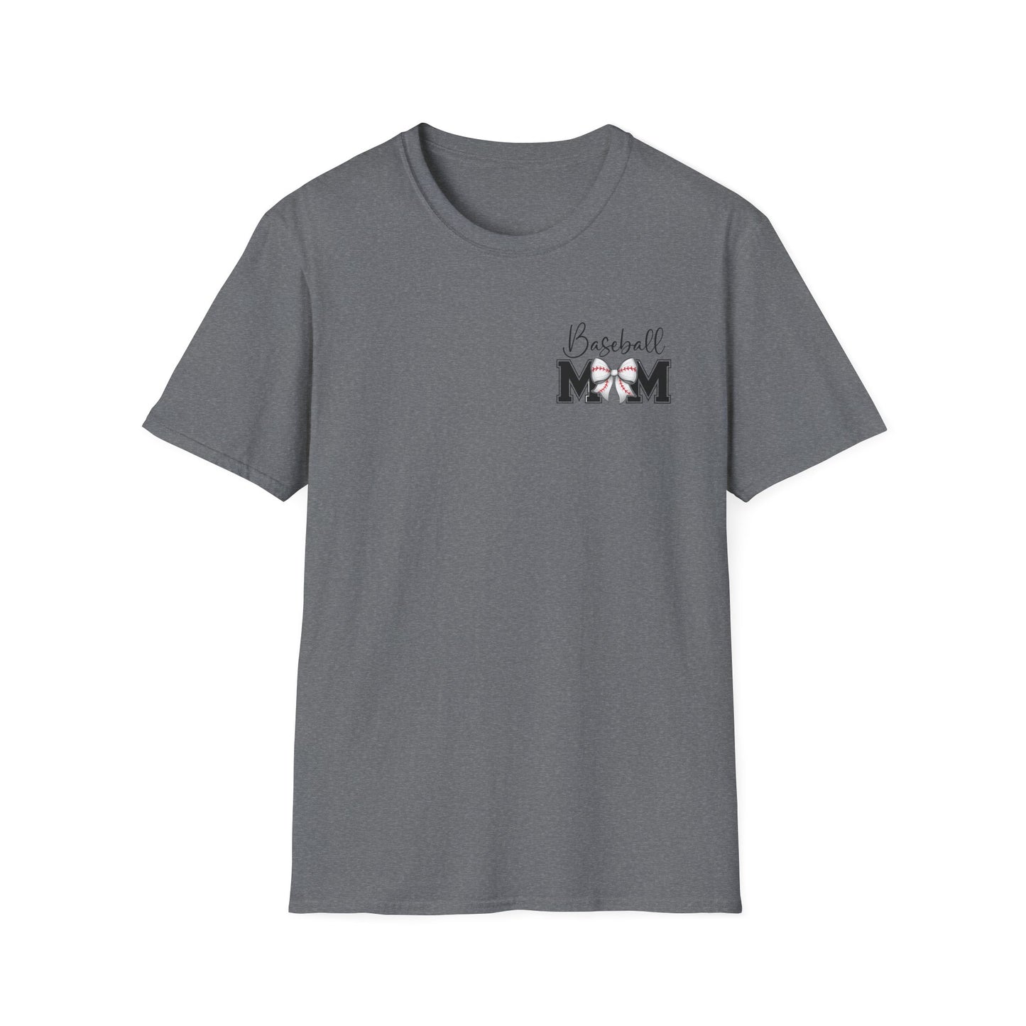 Baseball Mom T-Shirt — Mama Tee with Baseball Bow Graphic