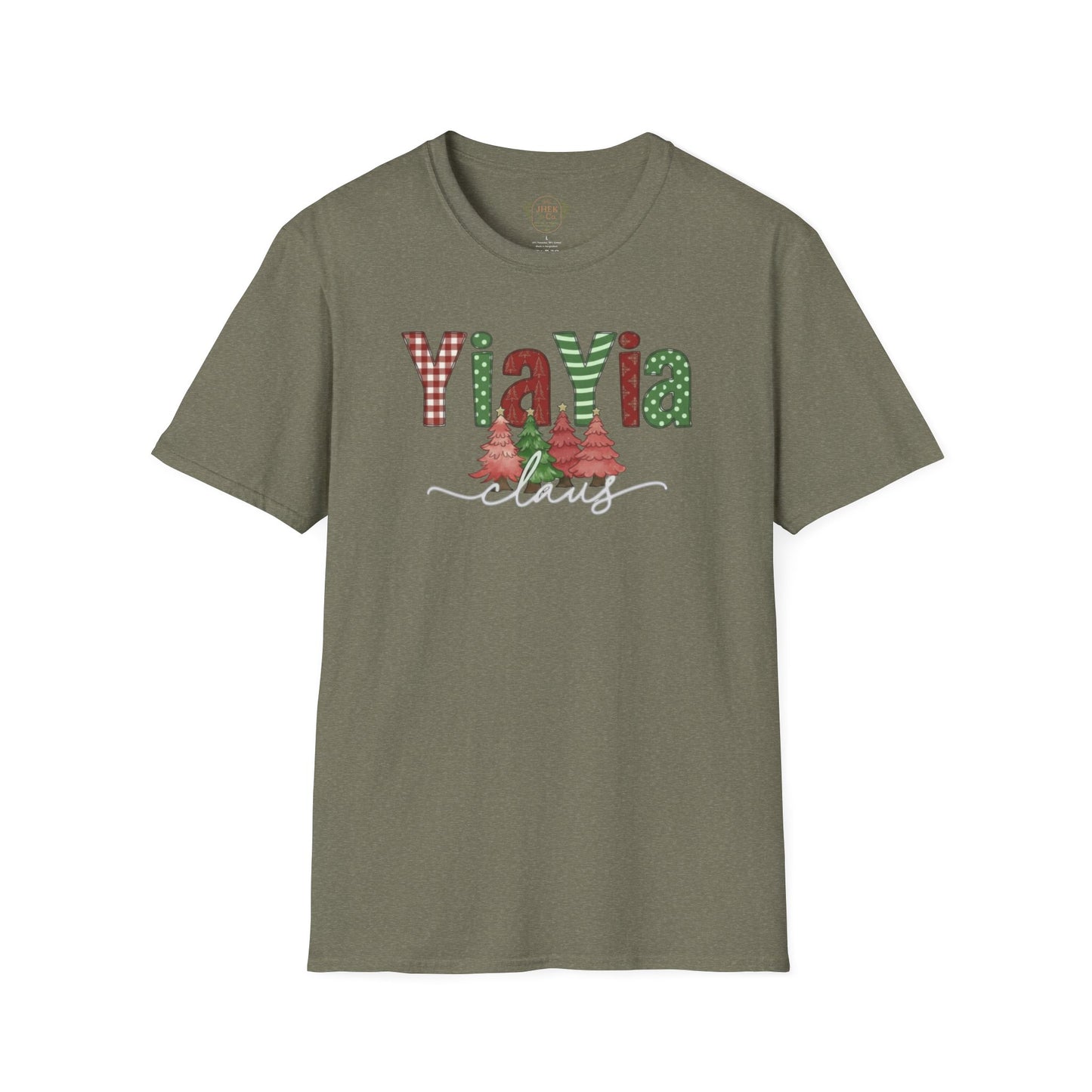 Grandma 'YiaYia' Christmas T-Shirt – Festive Plaid & Tree Holiday Tee