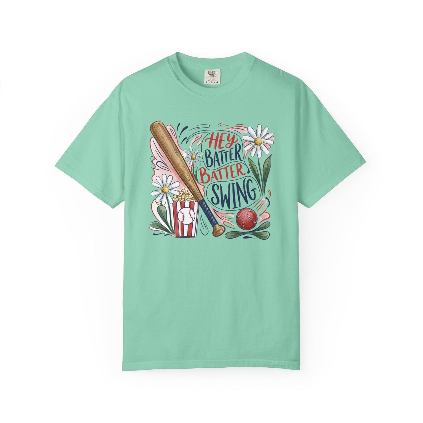 Hey Batter Batter Swing Baseball T-Shirt — Vintage Bat & Ball Graphic