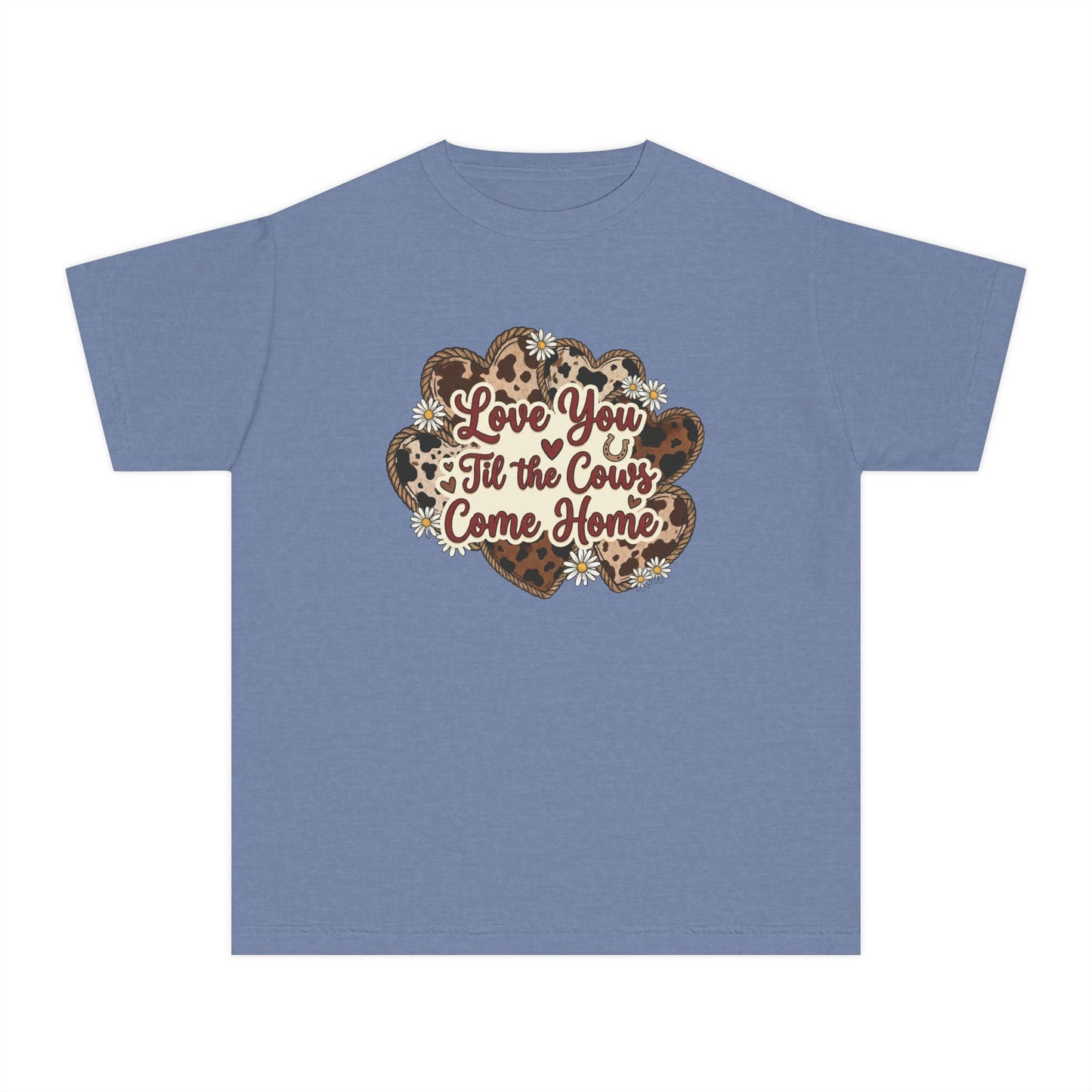 Youth Tee — "Love You 'Til the Cows Come Home" Heart Kids Shirt
