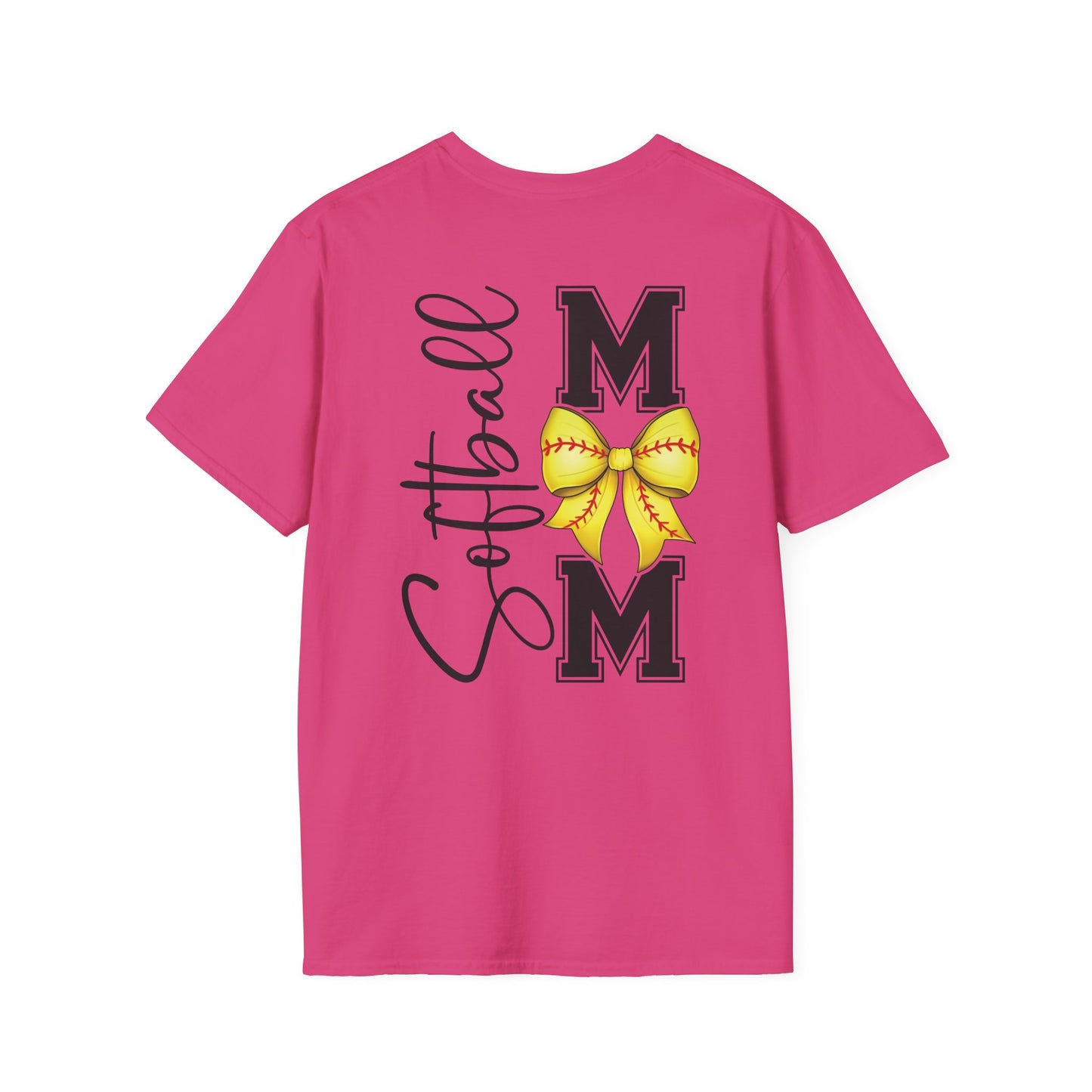 Softball Mom T-Shirt - 'Softball MOM' Graphic Tee with Yellow Softball Bow