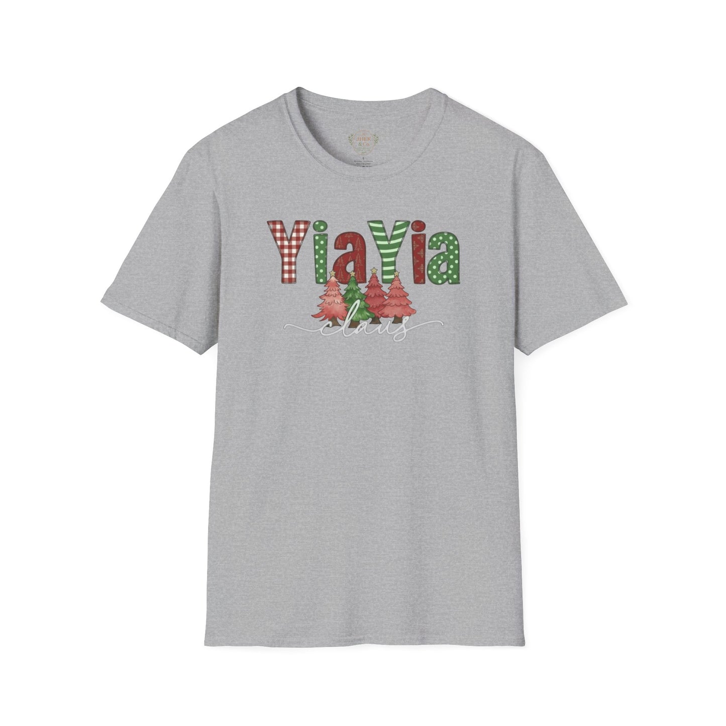 Grandma 'YiaYia' Christmas T-Shirt – Festive Plaid & Tree Holiday Tee