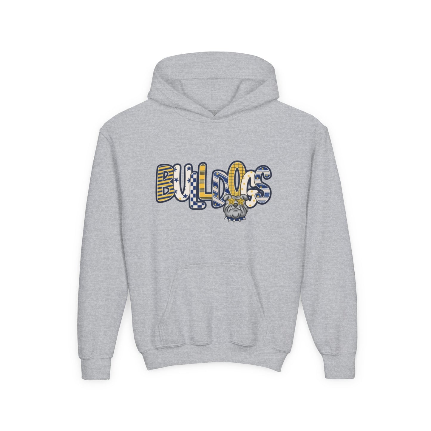 Bulldogs Youth Hoodie — Cute Mascot Lettering Kids School Spirit Sweatshirt