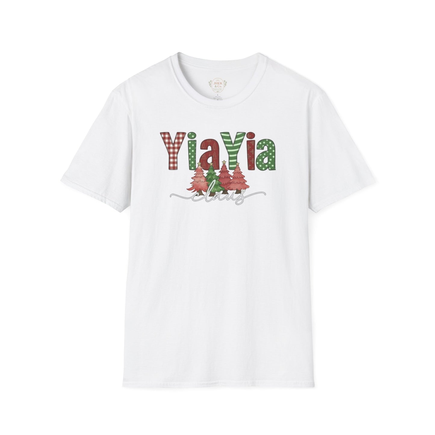 Grandma 'YiaYia' Christmas T-Shirt – Festive Plaid & Tree Holiday Tee