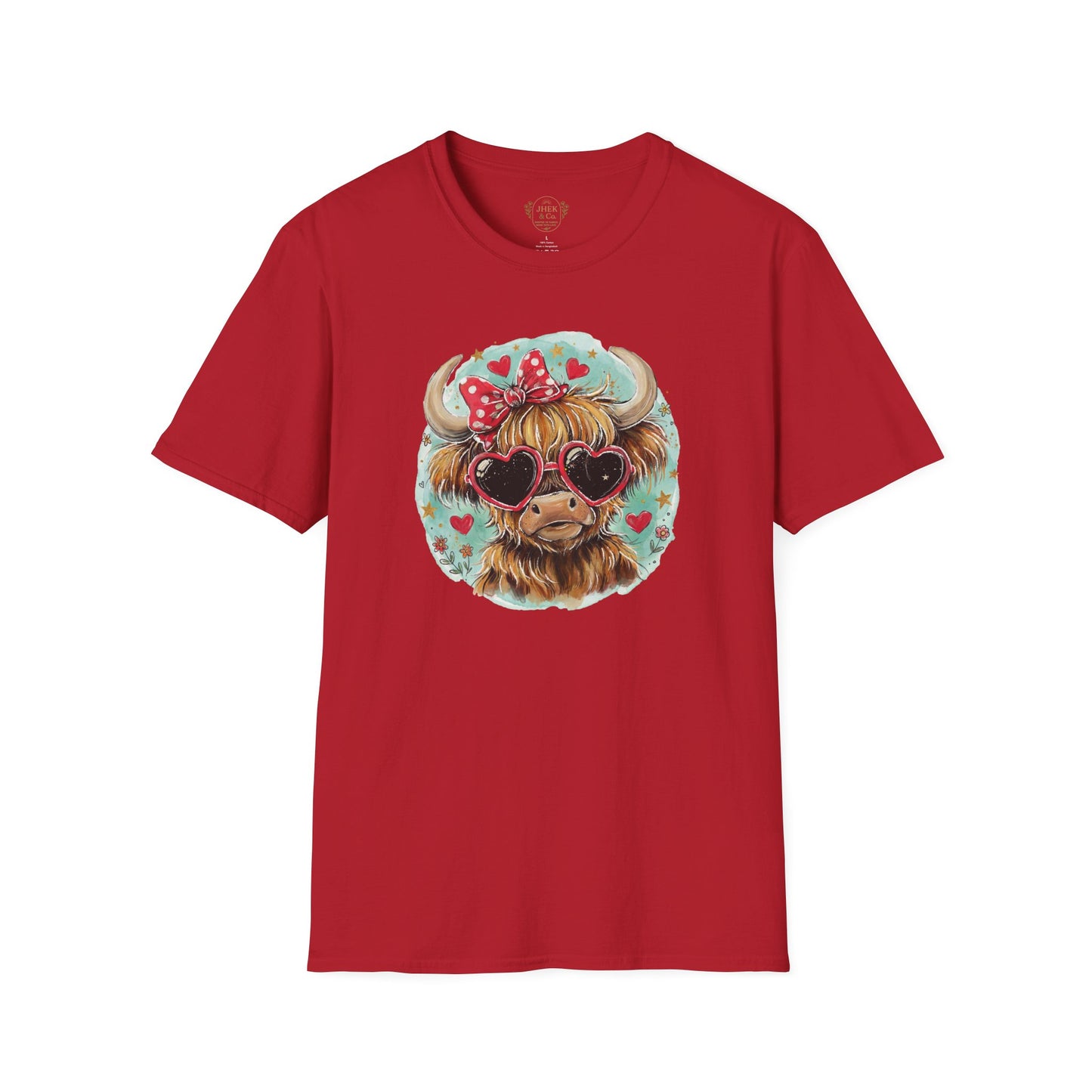 Highland Cow Valentine T-Shirt — Cute Heart Sunglasses Cow Graphic Tee