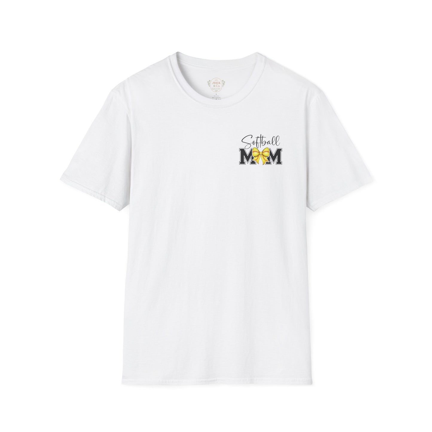 Softball Mom T-Shirt - 'Softball MOM' Graphic Tee with Yellow Softball Bow