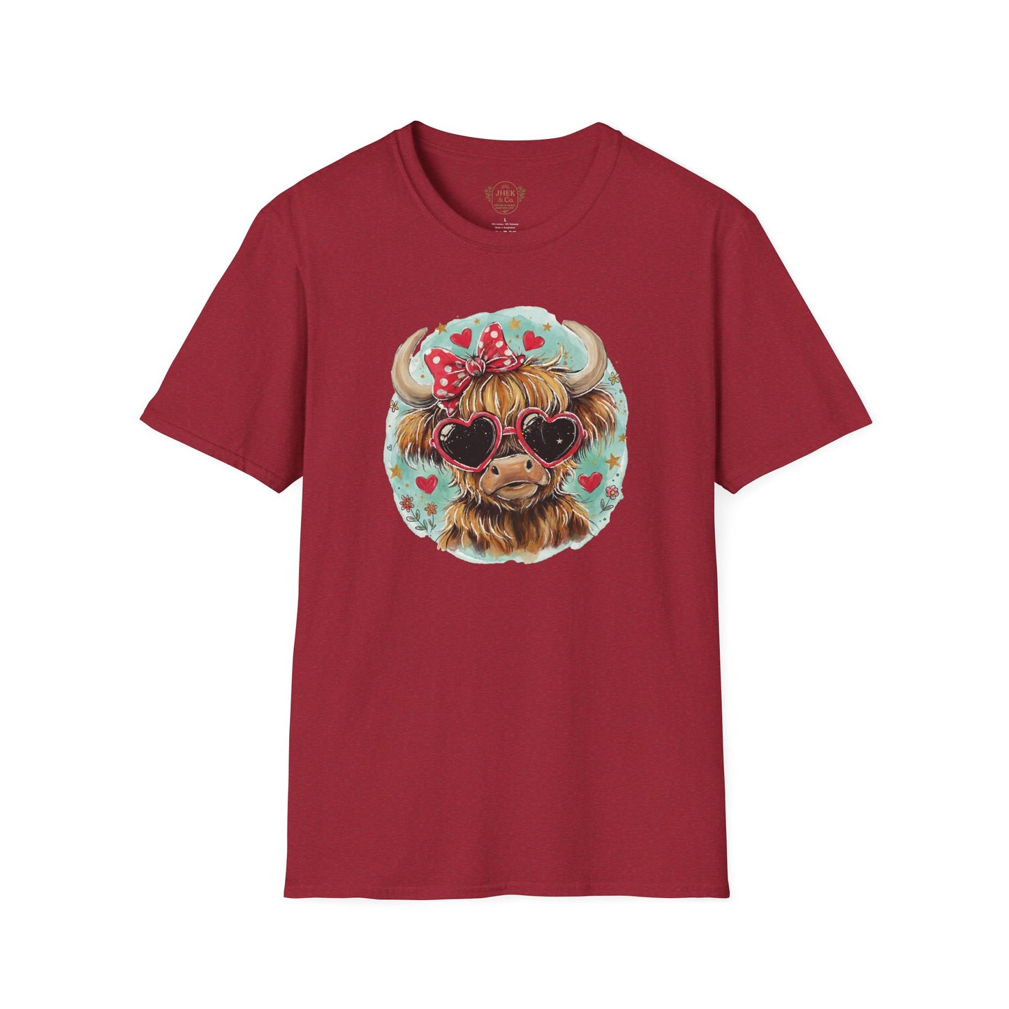 Highland Cow Valentine T-Shirt — Cute Heart Sunglasses Cow Graphic Tee