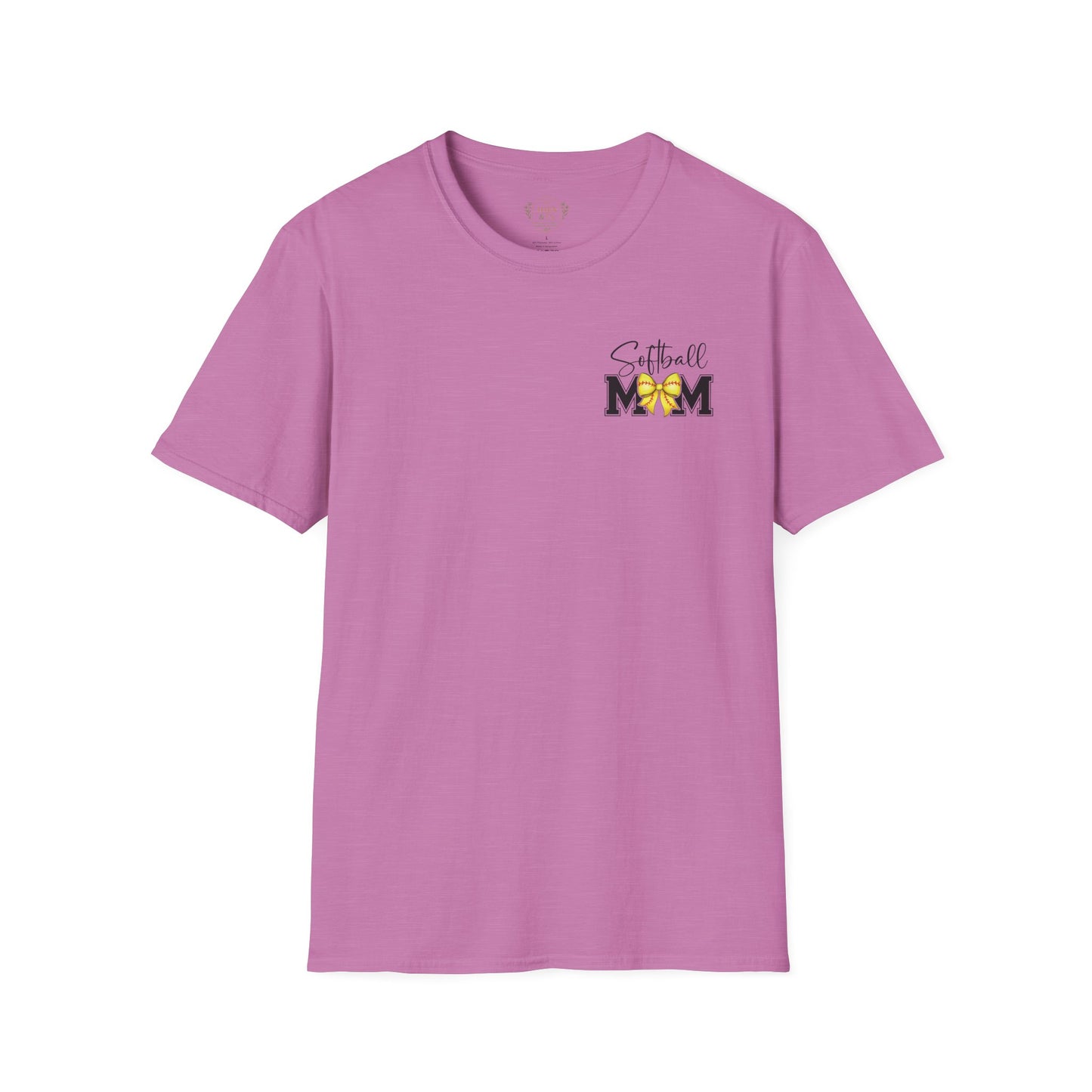 Softball Mom T-Shirt - 'Softball MOM' Graphic Tee with Yellow Softball Bow