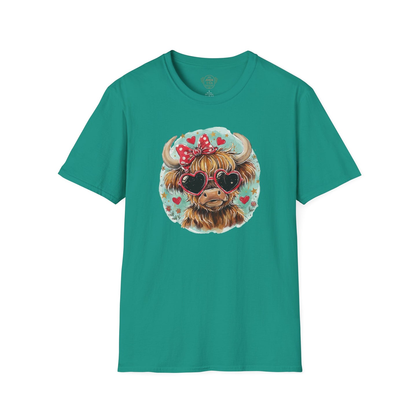 Highland Cow Valentine T-Shirt — Cute Heart Sunglasses Cow Graphic Tee