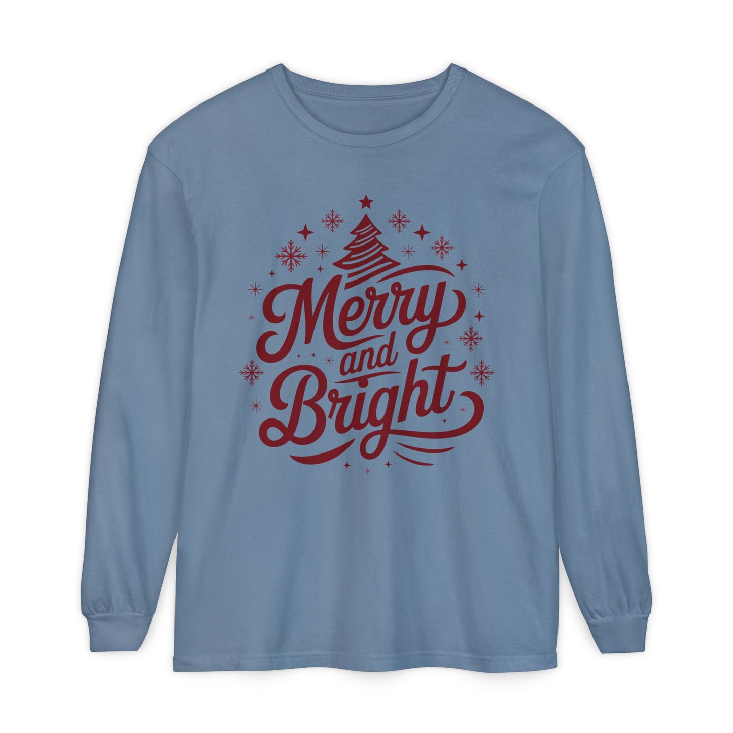 Merry and Bright Holiday Long Sleeve Comfort Colors Tee