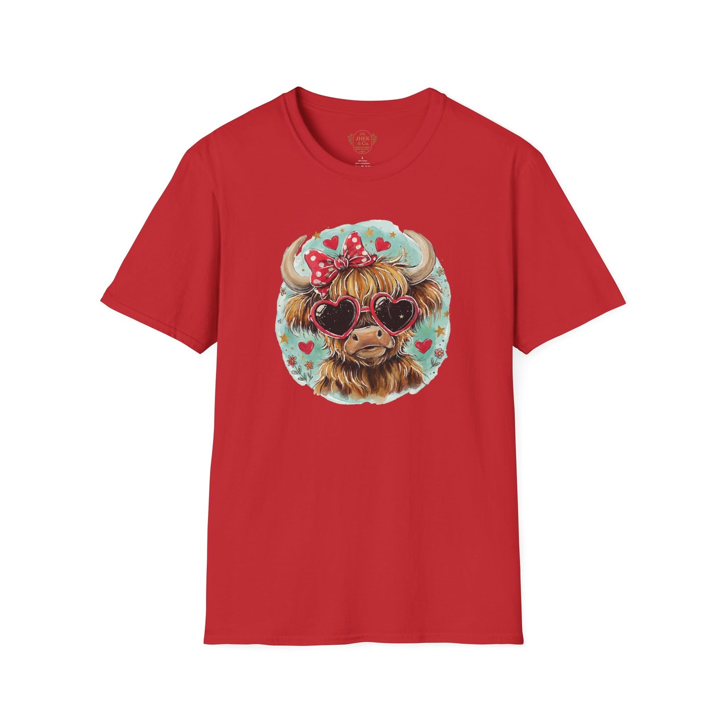 Highland Cow Valentine T-Shirt — Cute Heart Sunglasses Cow Graphic Tee