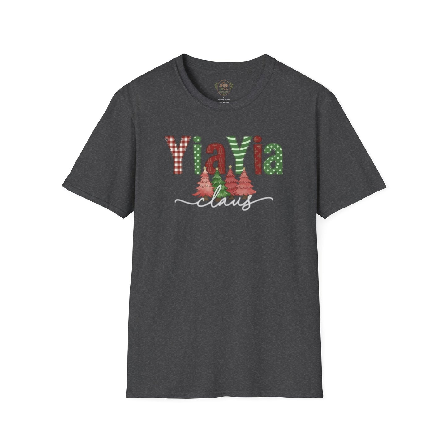 Grandma 'YiaYia' Christmas T-Shirt – Festive Plaid & Tree Holiday Tee