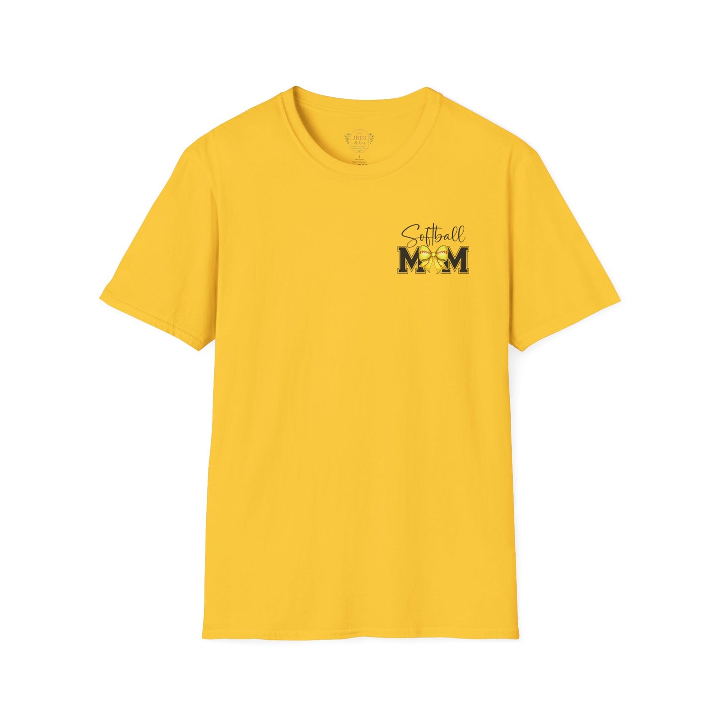 Softball Mom T-Shirt - 'Softball MOM' Graphic Tee with Yellow Softball Bow