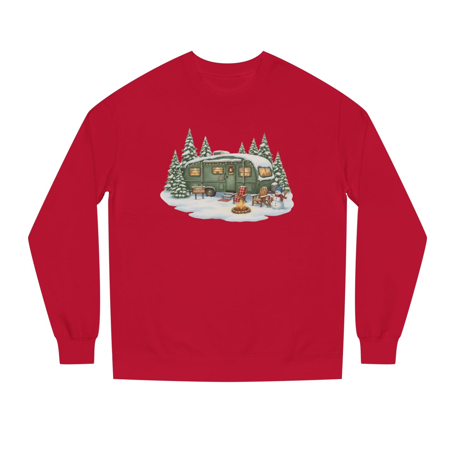 Cozy Winter Camper Sweatshirt — Vintage Trailer Campfire Holiday Crewneck