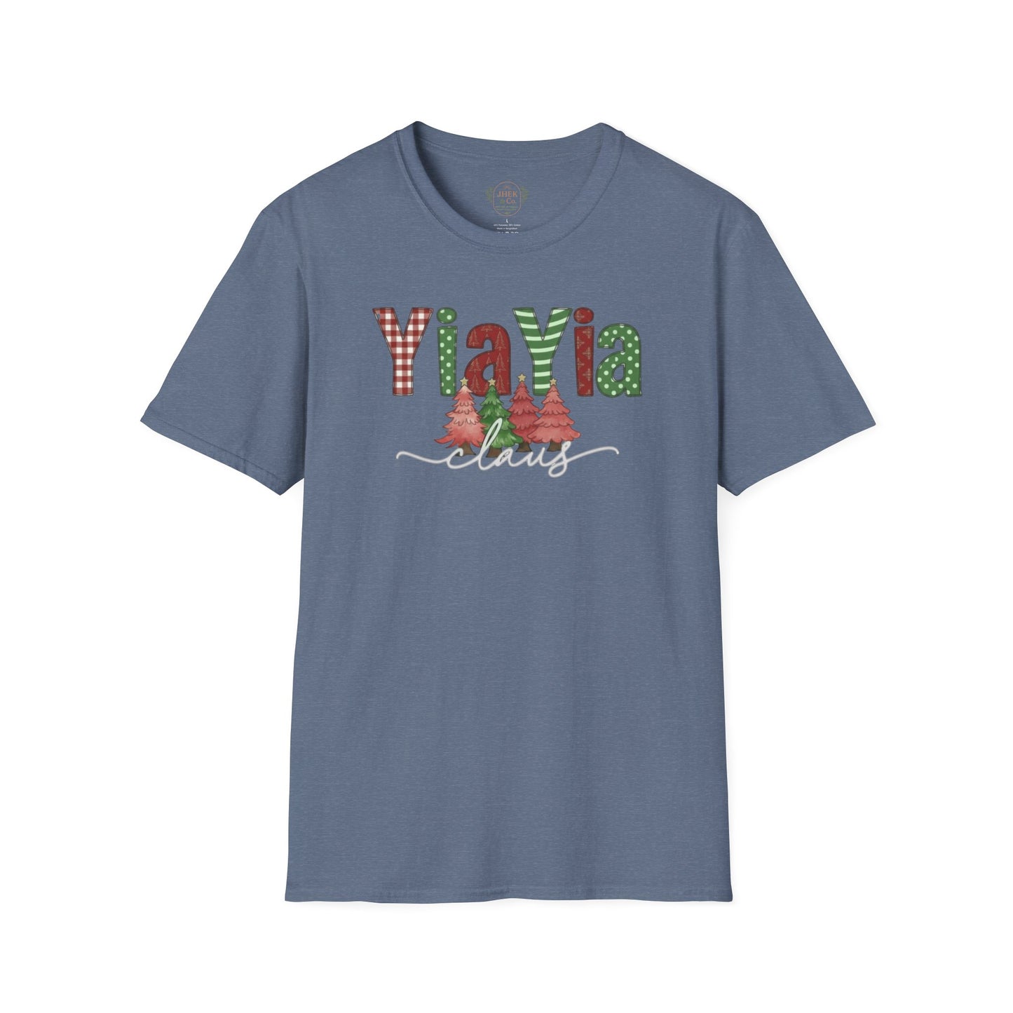 Grandma 'YiaYia' Christmas T-Shirt – Festive Plaid & Tree Holiday Tee