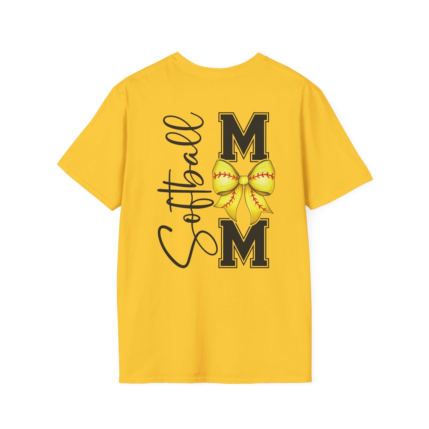 Softball Mom T-Shirt - 'Softball MOM' Graphic Tee with Yellow Softball Bow
