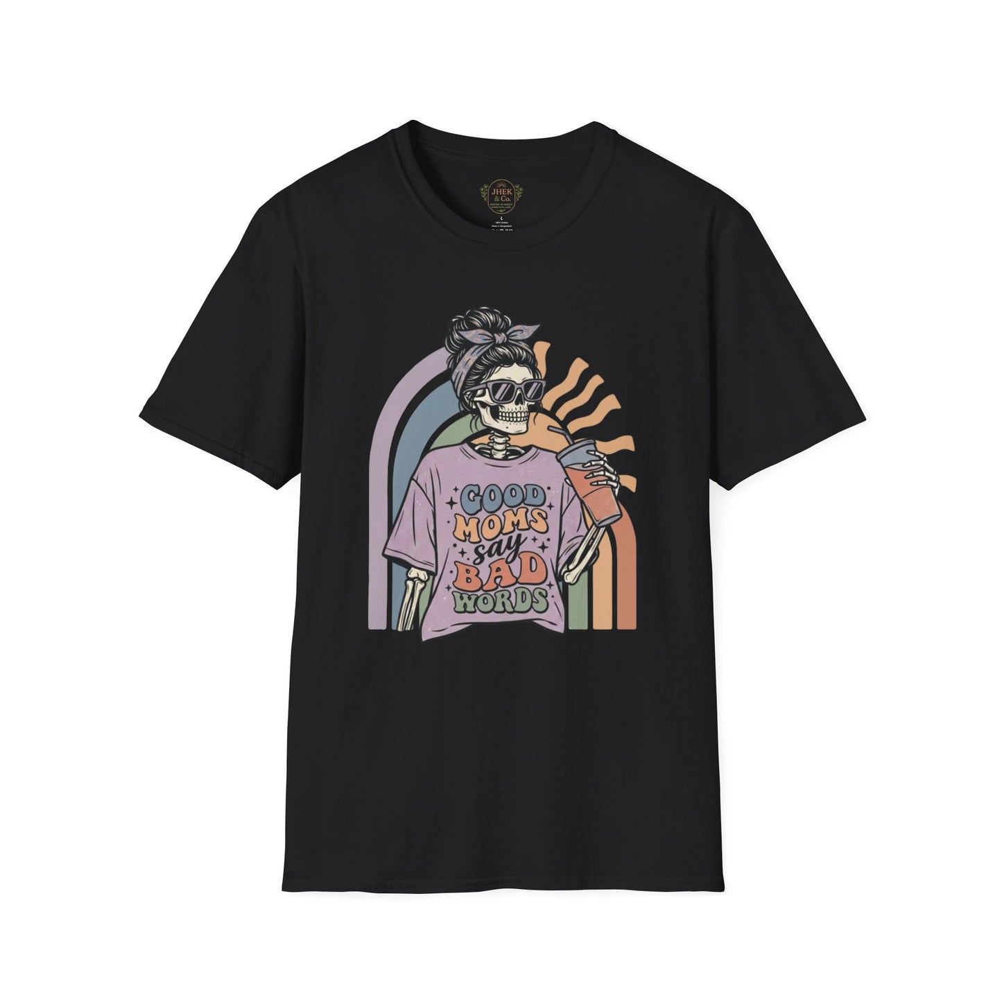 Funny Mom T-Shirt - "Good Moms Say Bad Words" Retro Skull Design