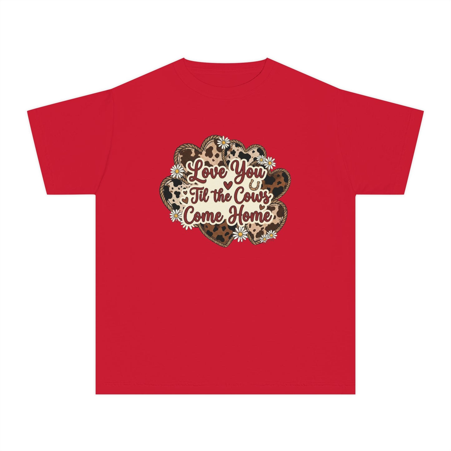 Youth Tee — "Love You 'Til the Cows Come Home" Heart Kids Shirt