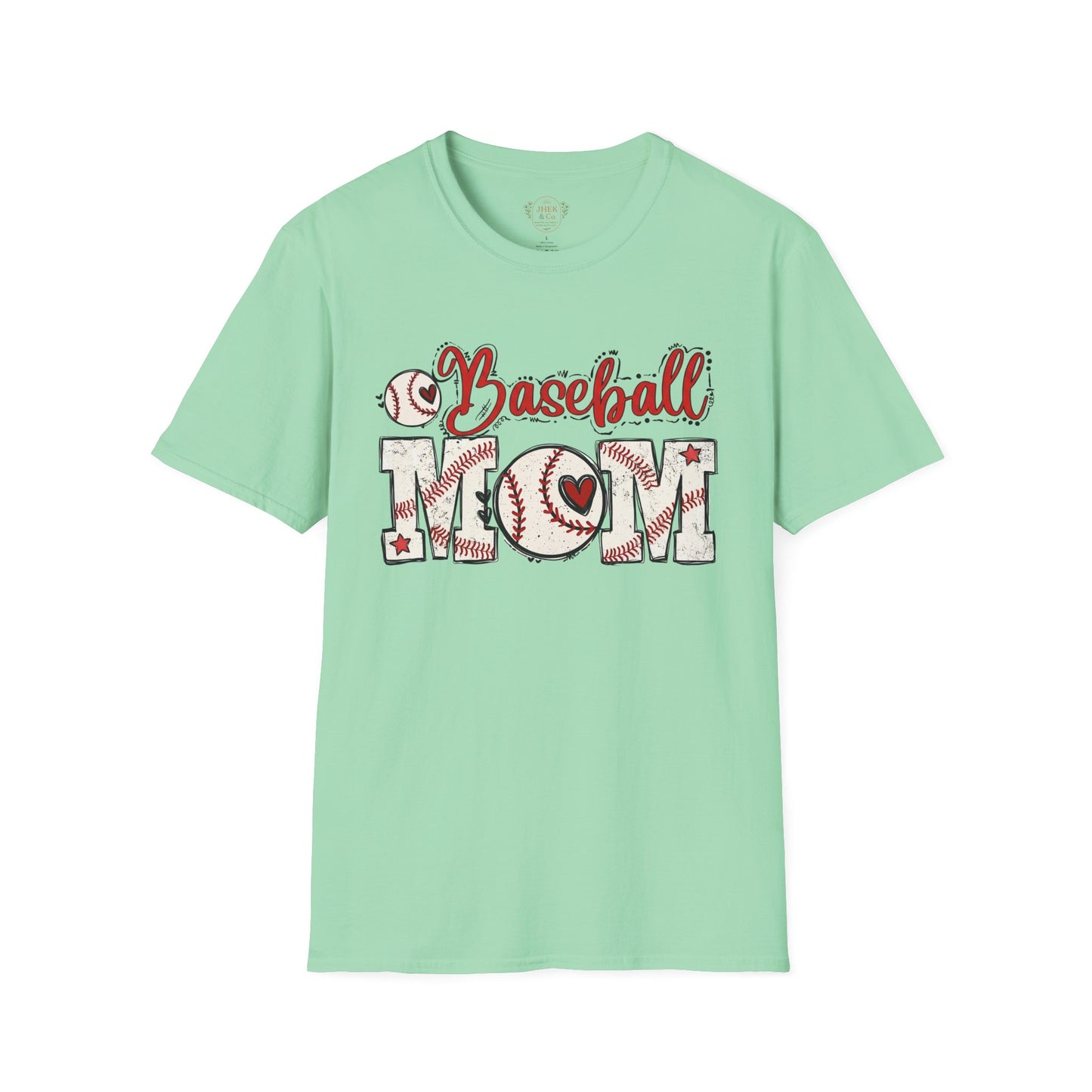 Baseball Mom T-Shirt – Vintage Baseball Script & Heart Stitching Design