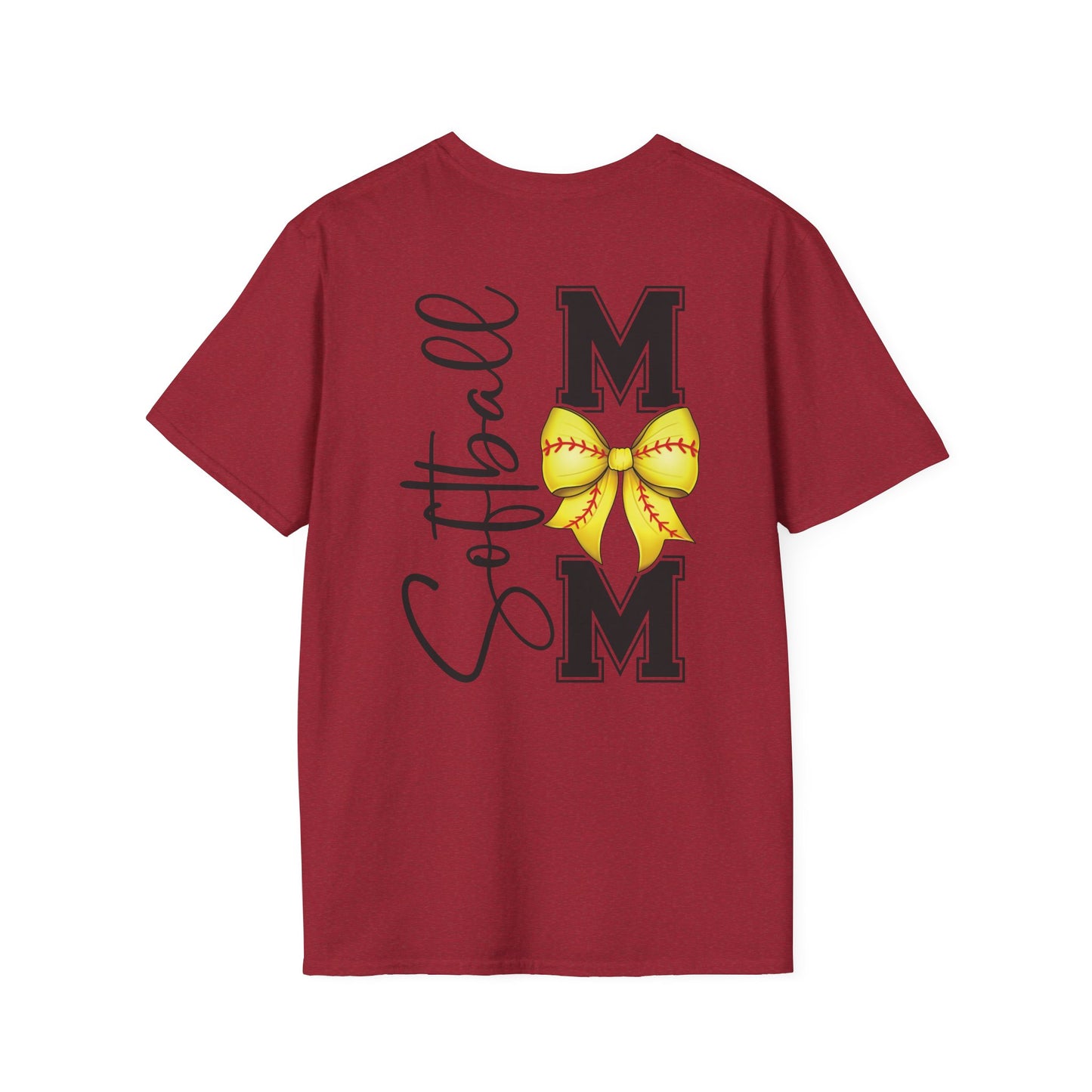 Softball Mom T-Shirt - 'Softball MOM' Graphic Tee with Yellow Softball Bow
