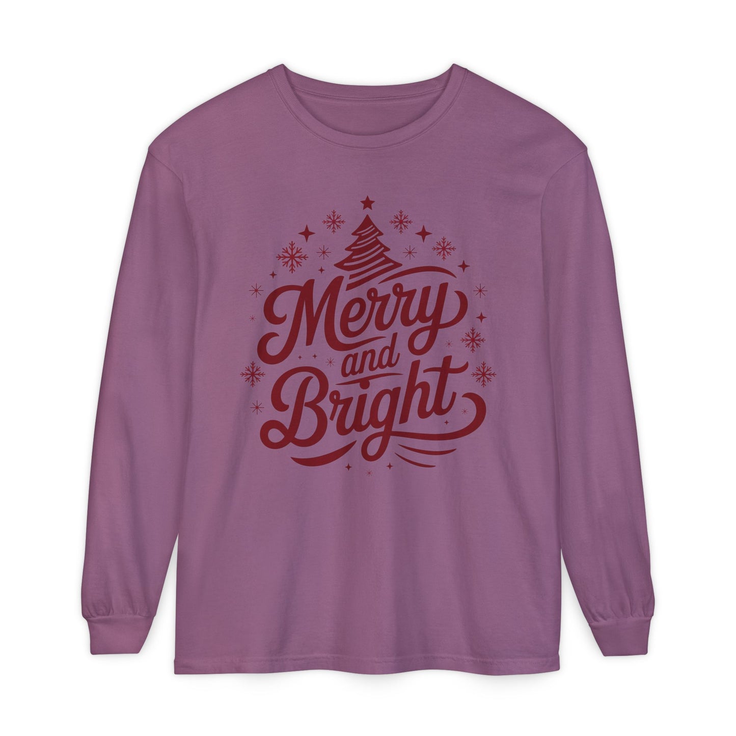 Merry and Bright Holiday Long Sleeve Comfort Colors Tee
