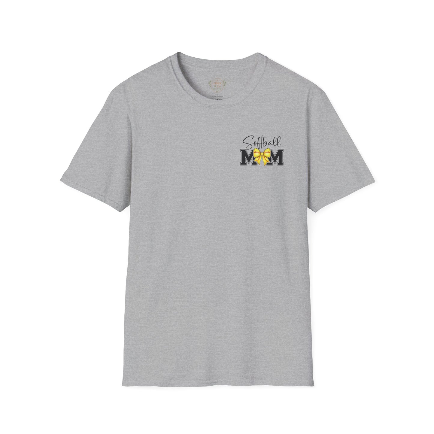 Softball Mom T-Shirt - 'Softball MOM' Graphic Tee with Yellow Softball Bow