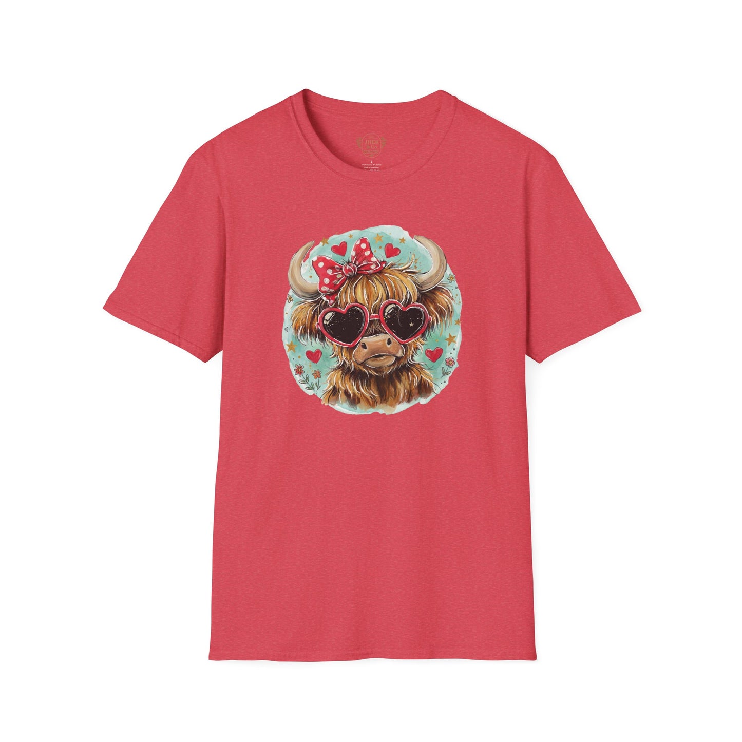 Highland Cow Valentine T-Shirt — Cute Heart Sunglasses Cow Graphic Tee