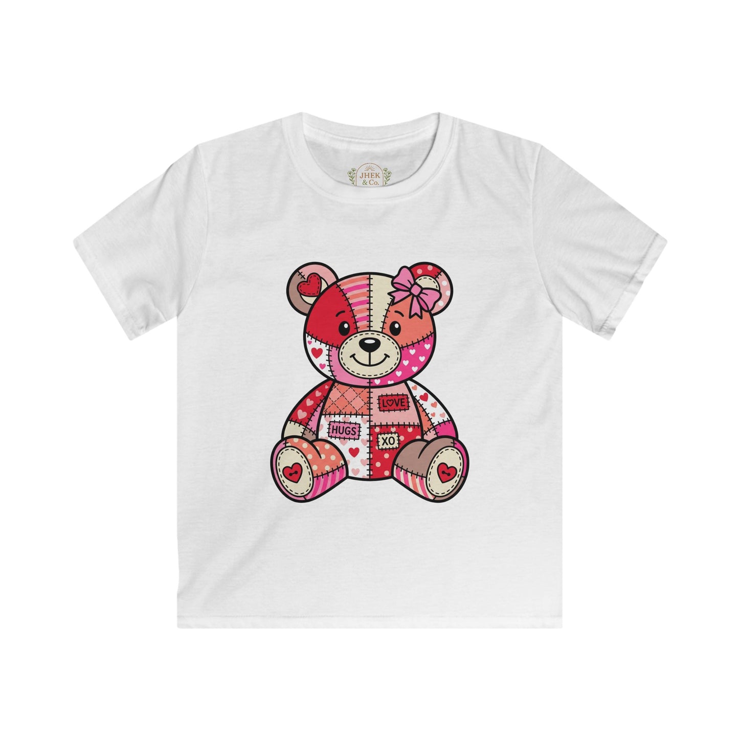 Kids Tee — Patchwork Valentine Teddy Bear Graphic