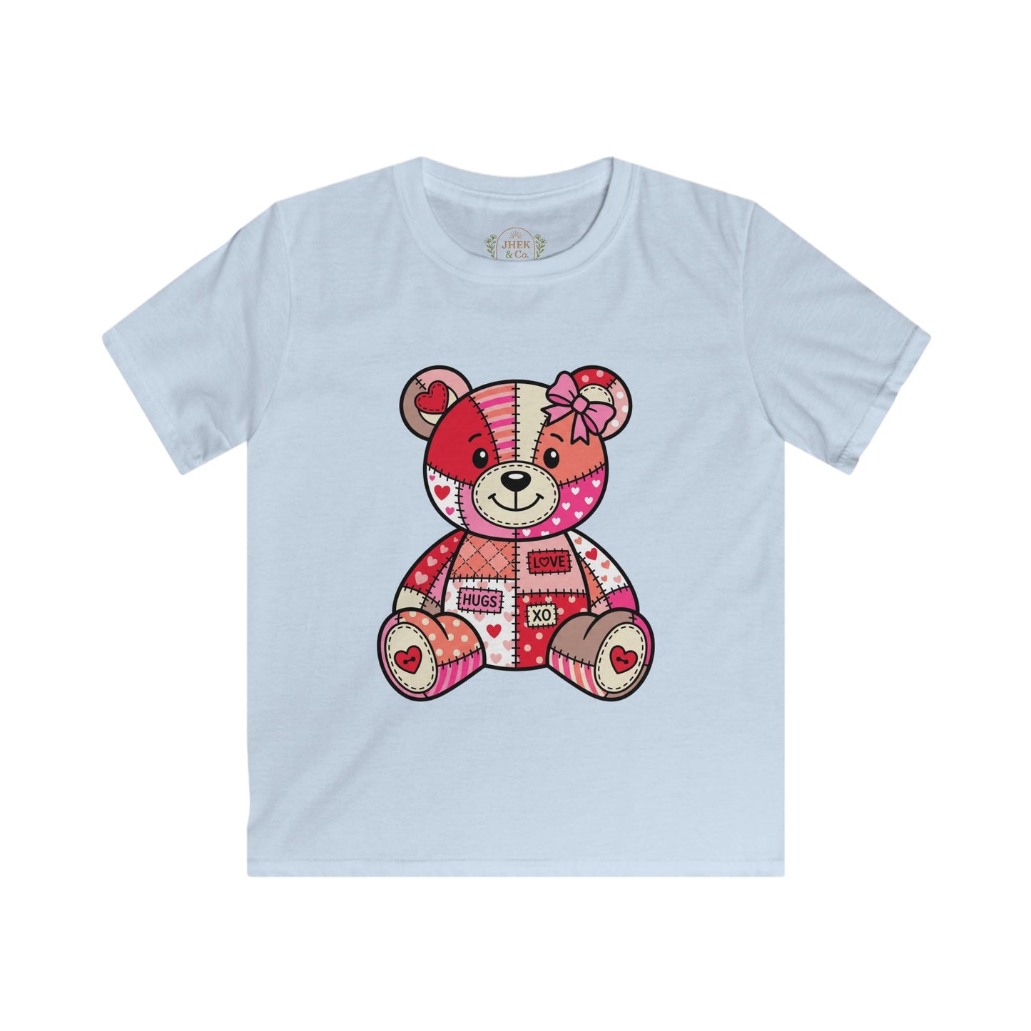 Kids Tee — Patchwork Valentine Teddy Bear Graphic