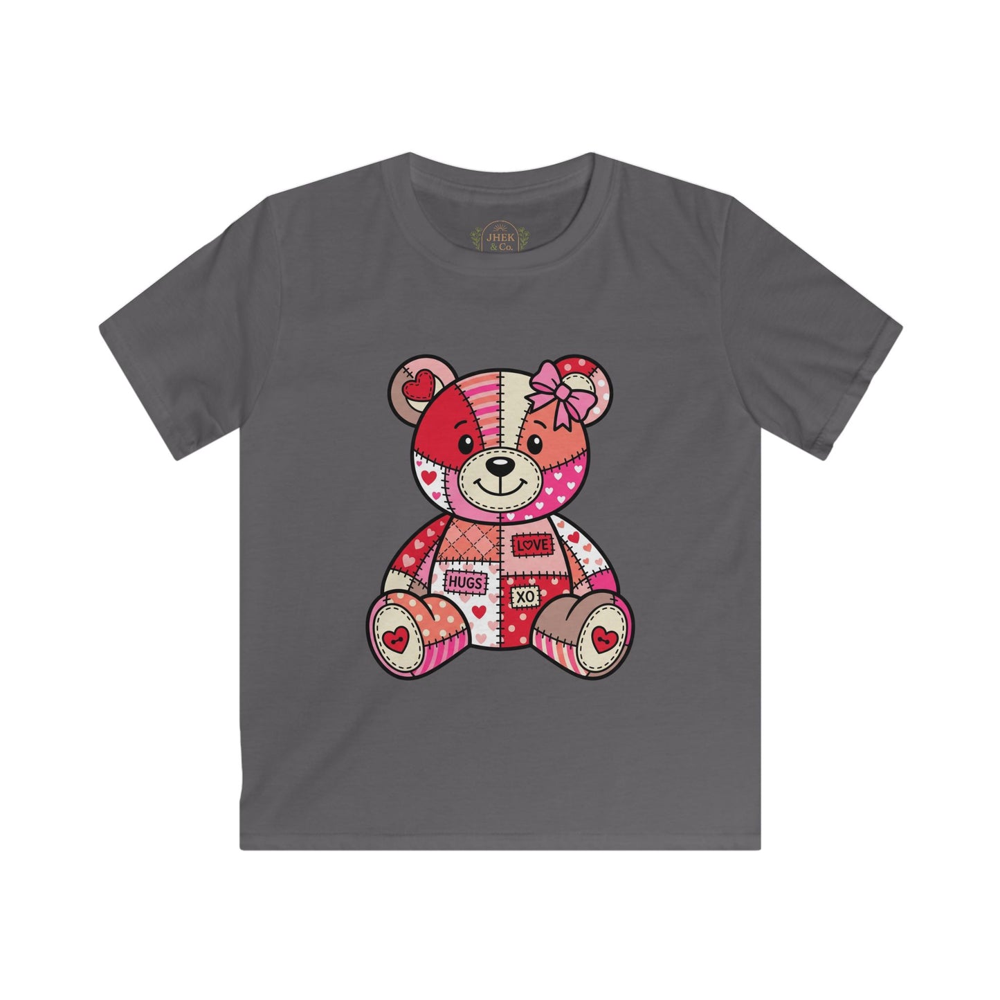 Kids Tee — Patchwork Valentine Teddy Bear Graphic