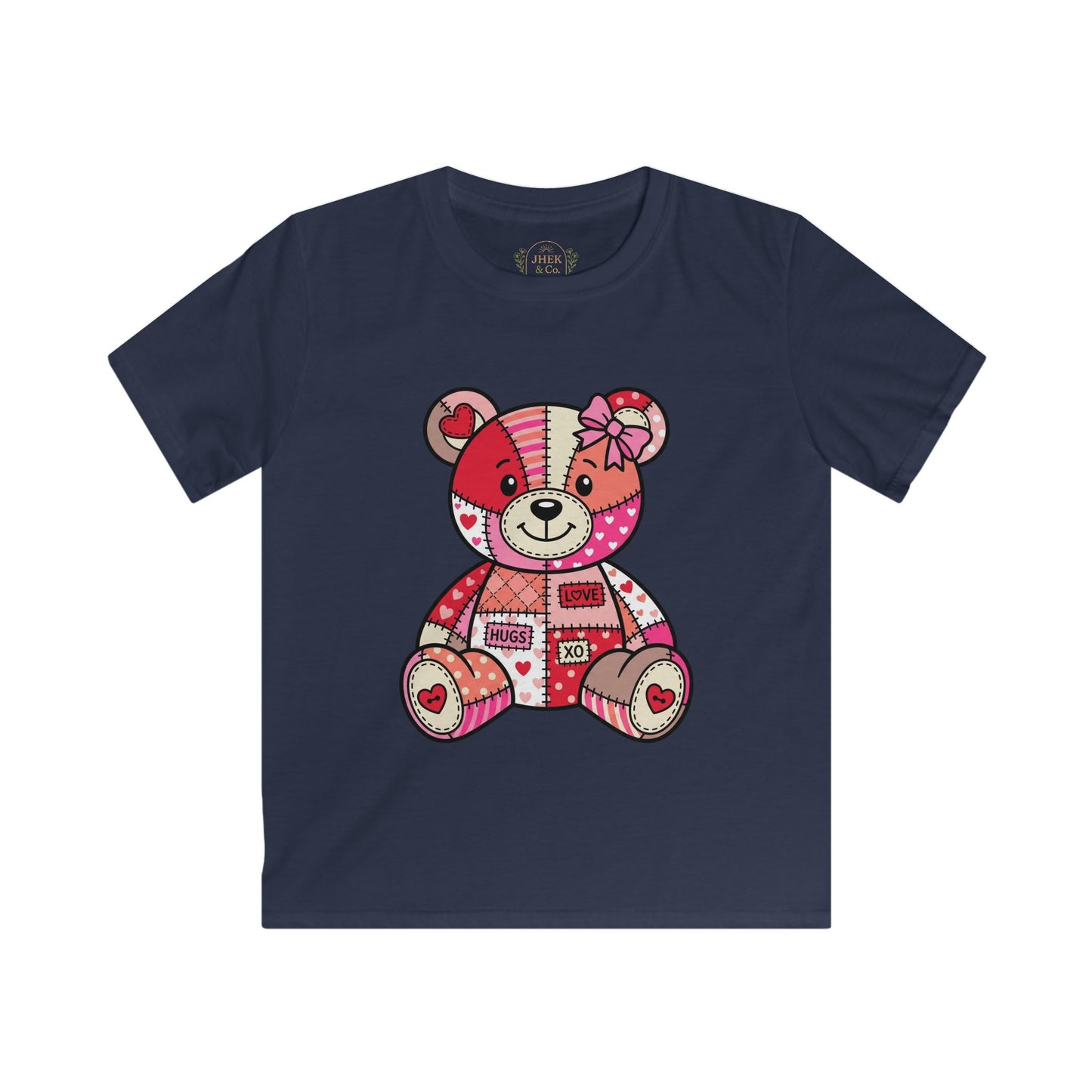 Kids Tee — Patchwork Valentine Teddy Bear Graphic