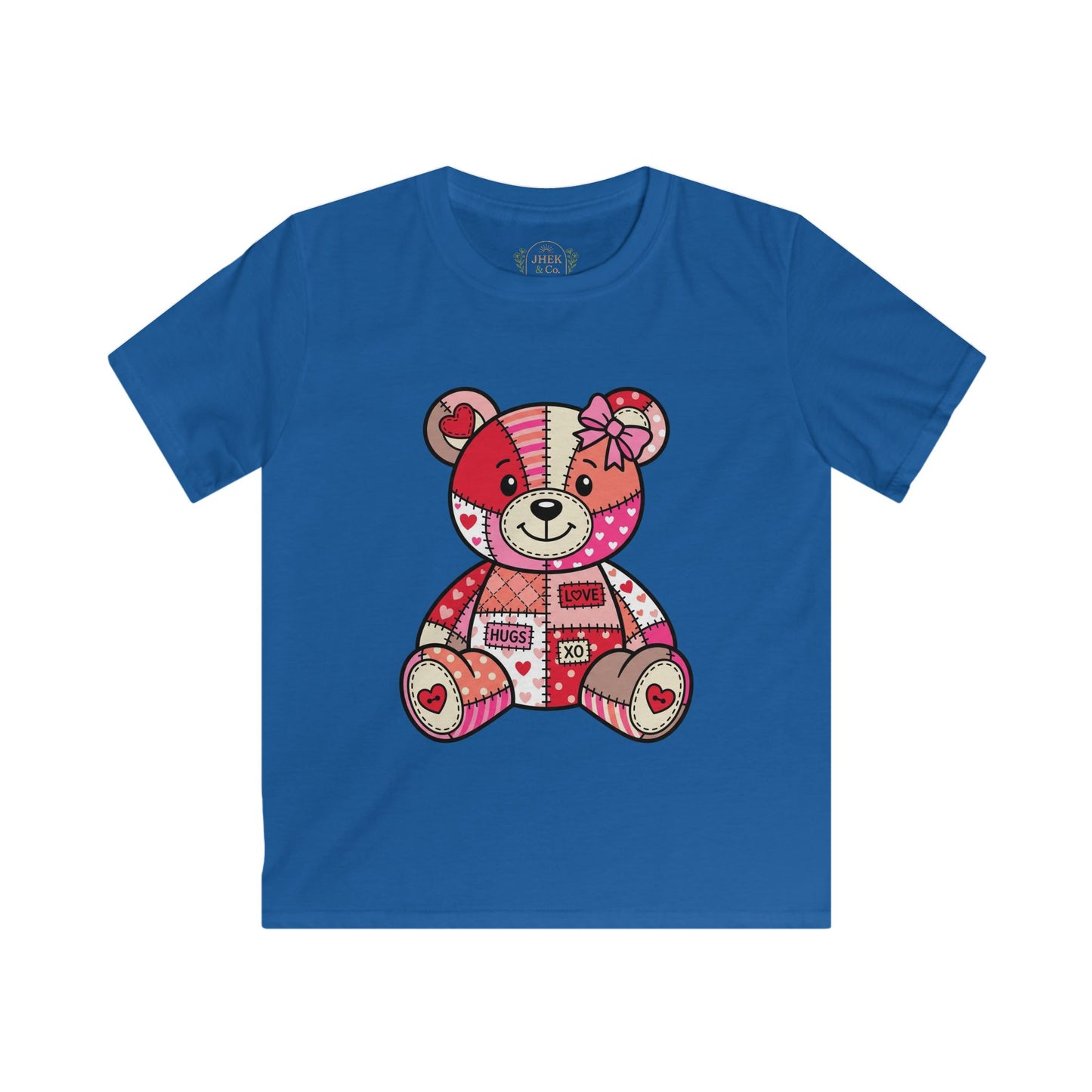 Kids Tee — Patchwork Valentine Teddy Bear Graphic