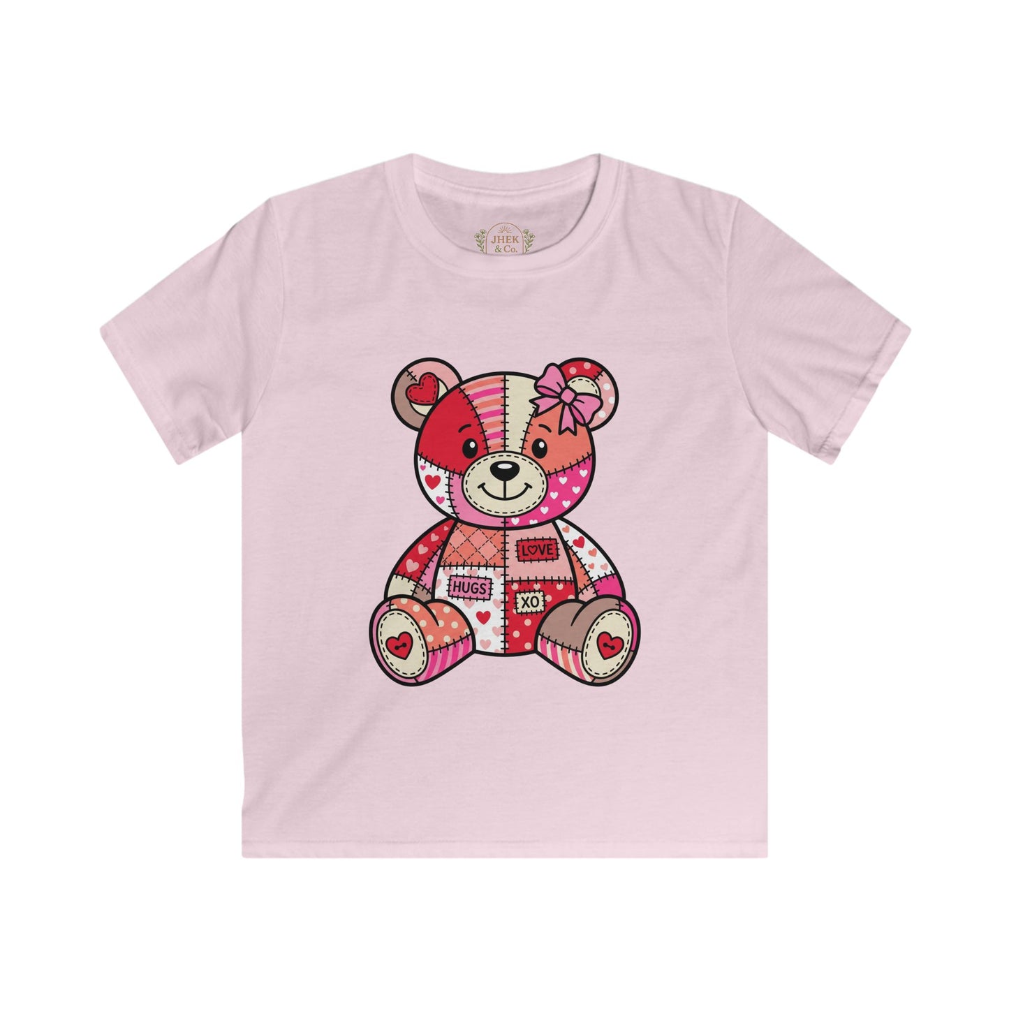 Kids Tee — Patchwork Valentine Teddy Bear Graphic