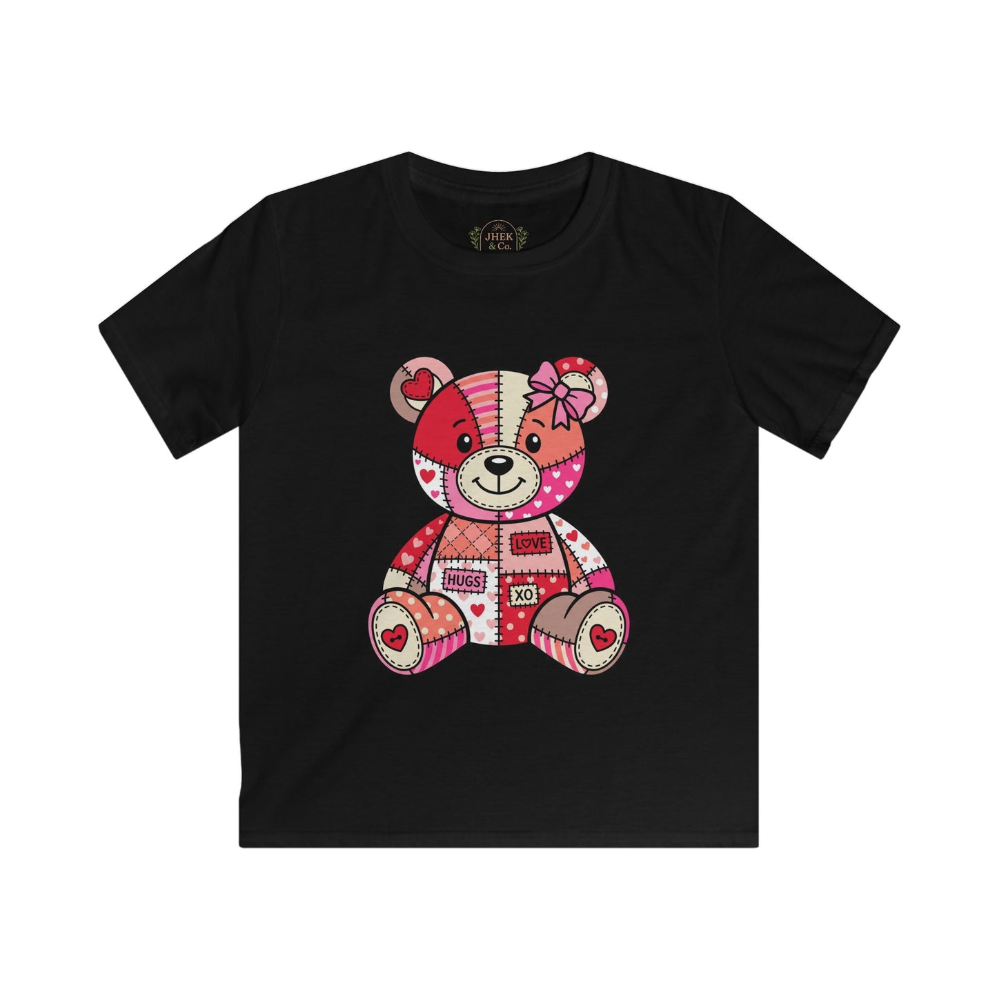 Kids Tee — Patchwork Valentine Teddy Bear Graphic