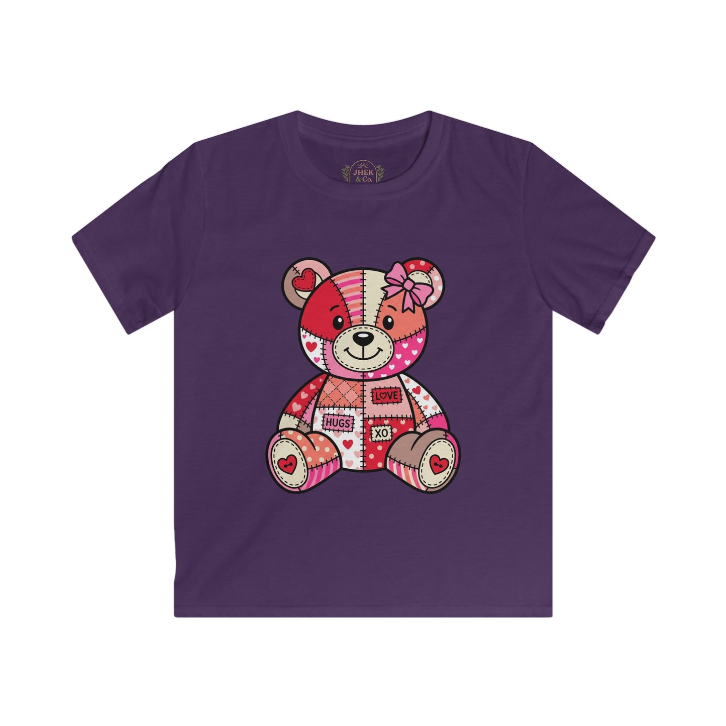 Kids Tee — Patchwork Valentine Teddy Bear Graphic