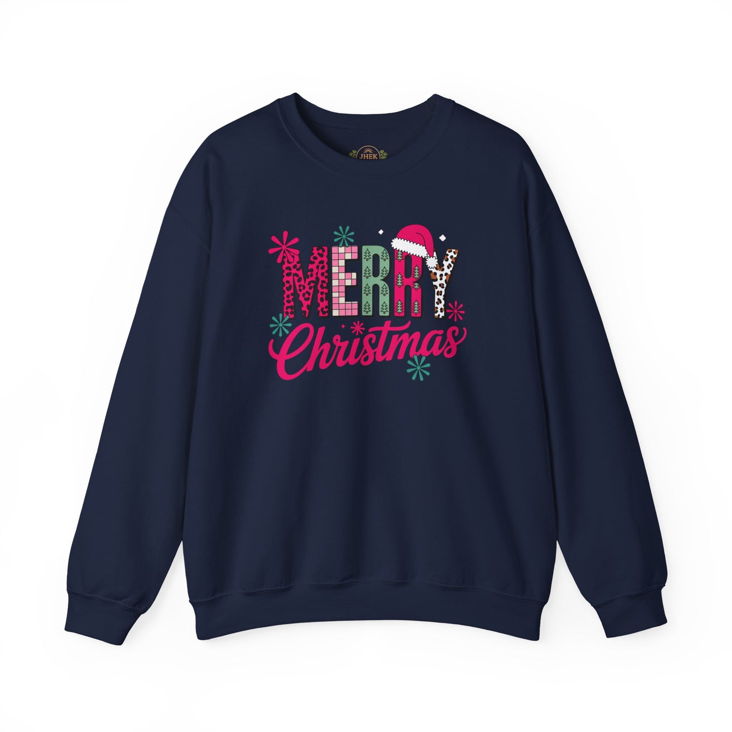 Sweatshirt — Merry Christmas Pink Leopard Santa Hat Holiday Crewneck