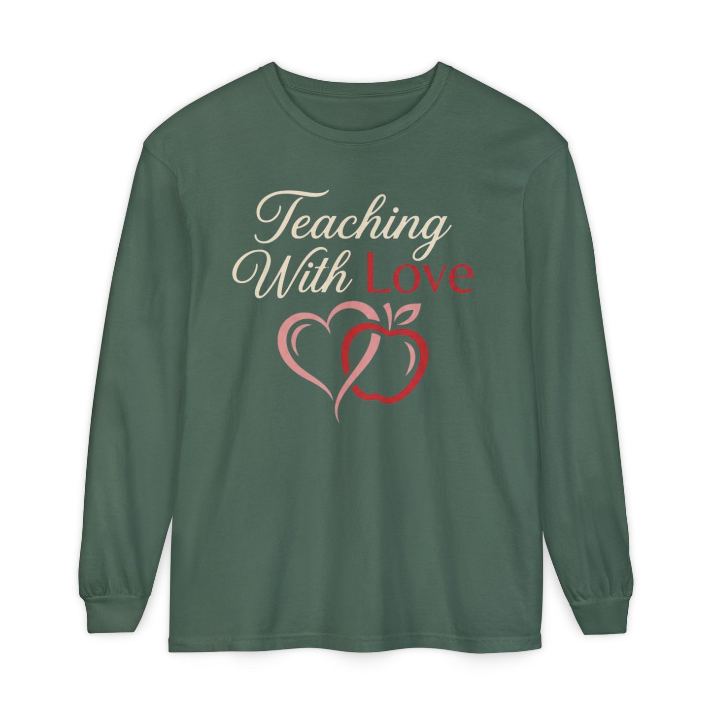 Teaching With Love Long Sleeve Tee — Teacher Apple Heart Design