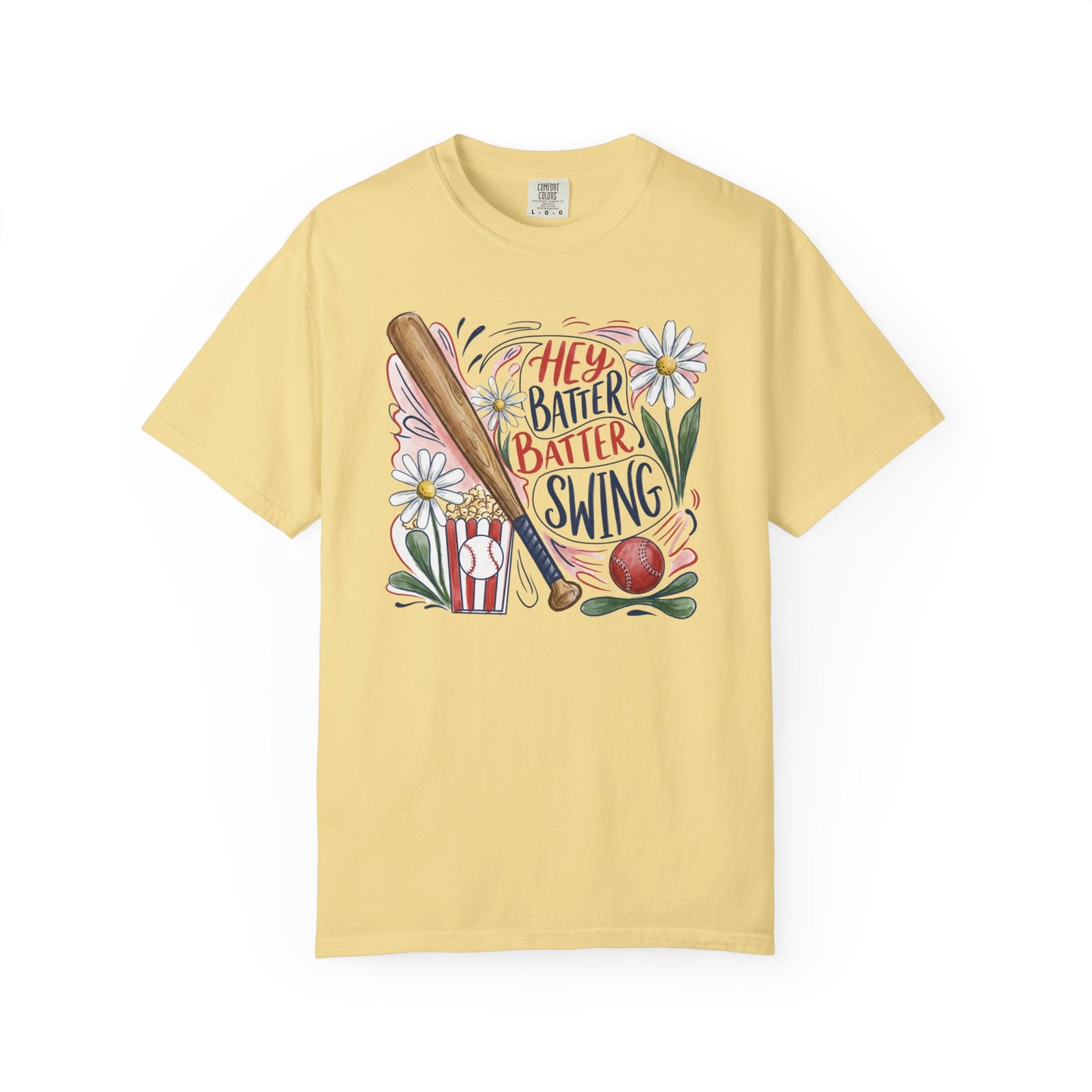 Hey Batter Batter Swing Baseball T-Shirt — Vintage Bat & Ball Graphic