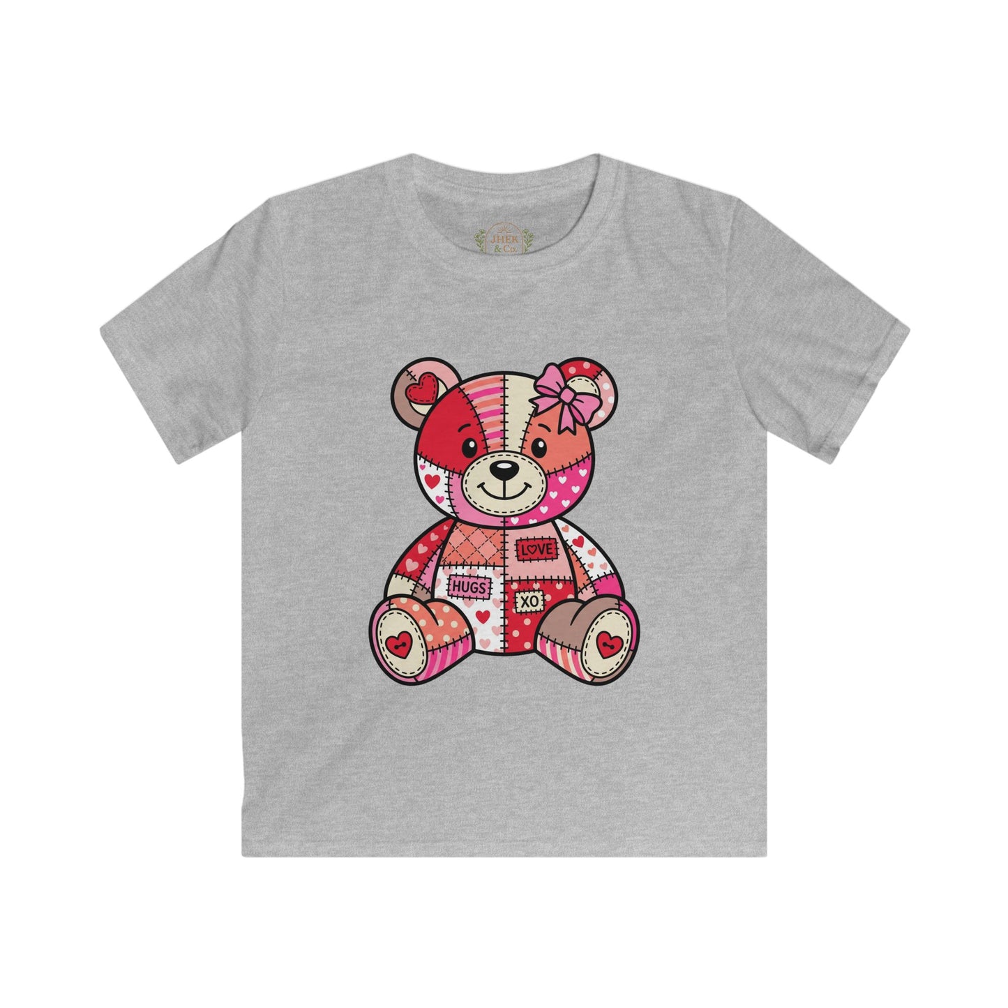 Kids Tee — Patchwork Valentine Teddy Bear Graphic