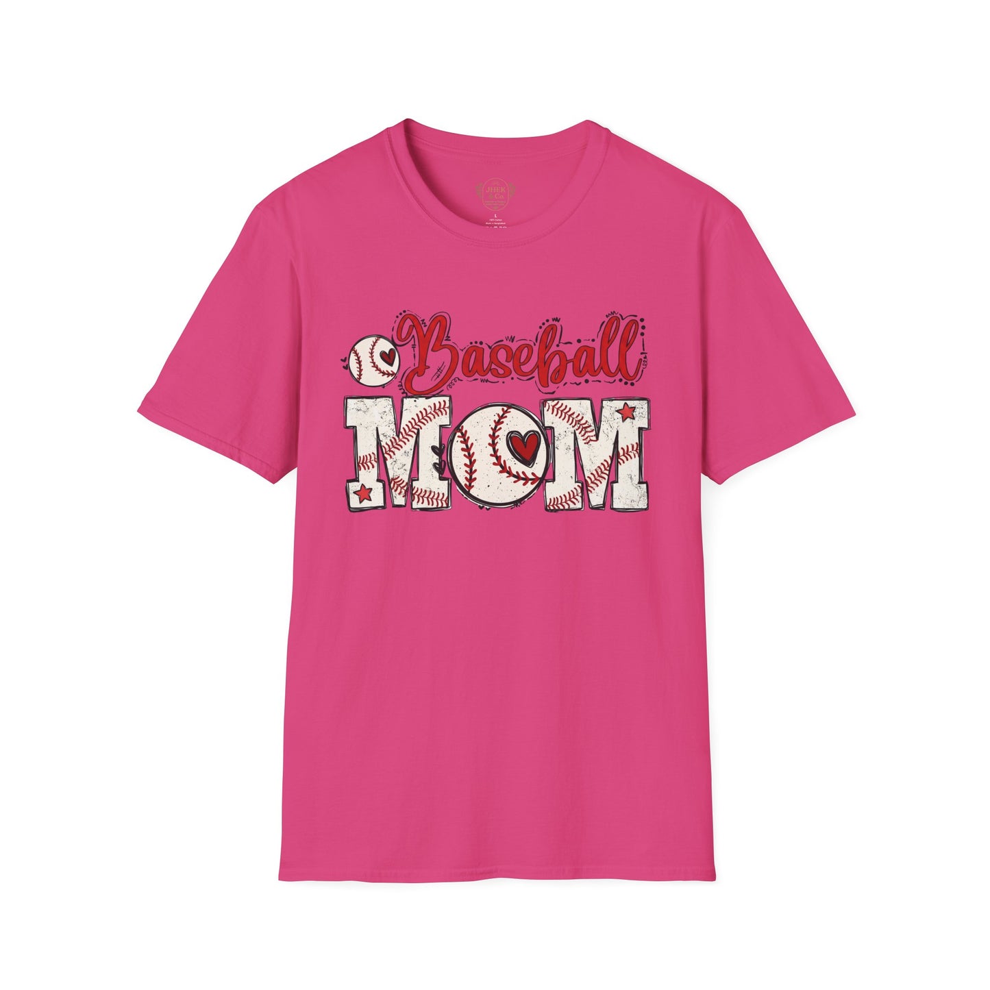 Baseball Mom T-Shirt – Vintage Baseball Script & Heart Stitching Design