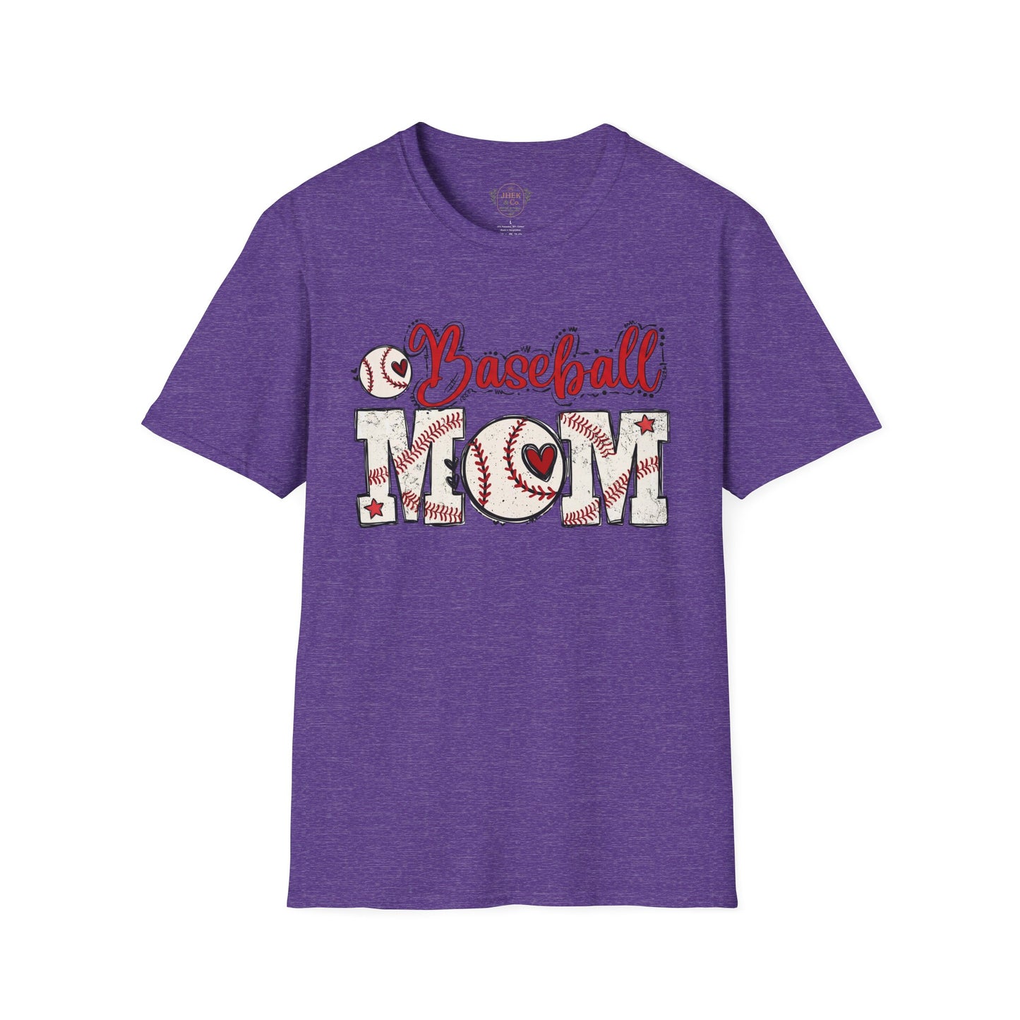 Baseball Mom T-Shirt – Vintage Baseball Script & Heart Stitching Design