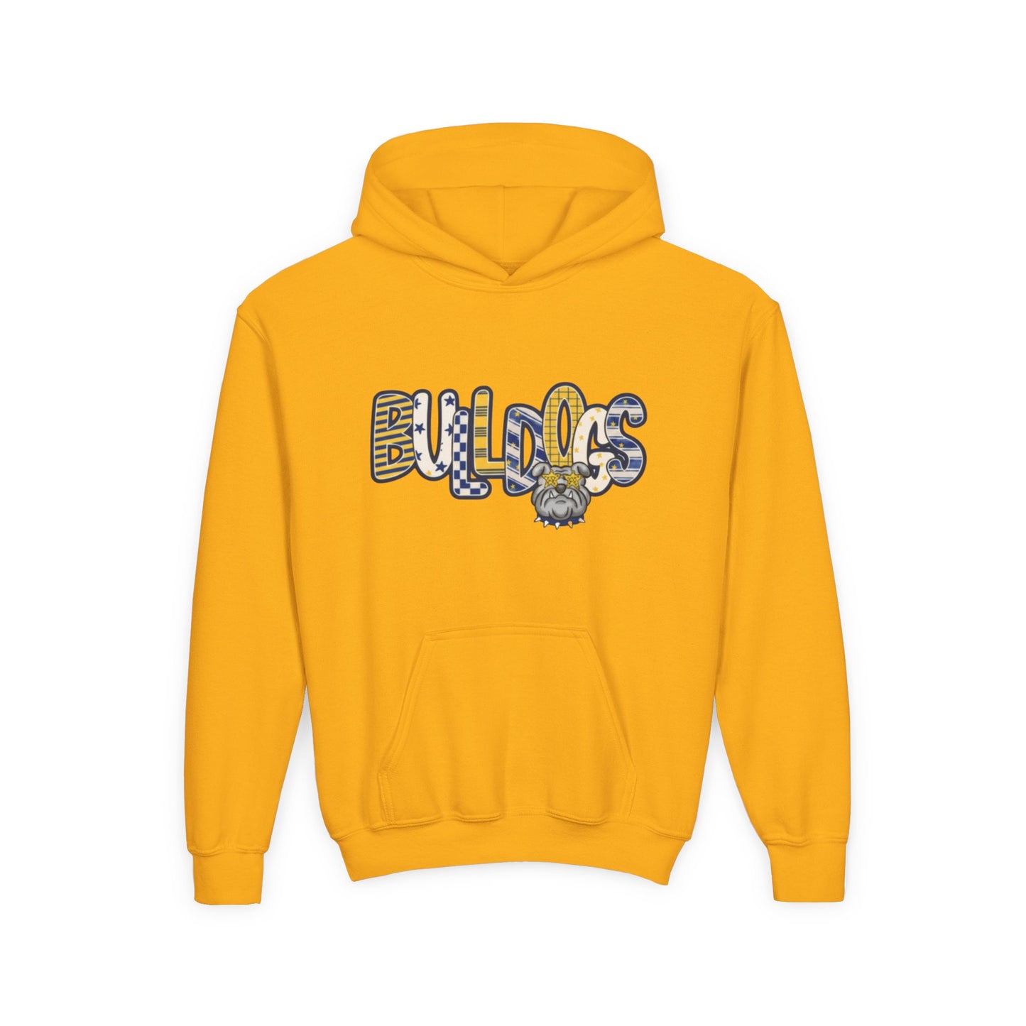 Bulldogs Youth Hoodie — Cute Mascot Lettering Kids School Spirit Sweatshirt