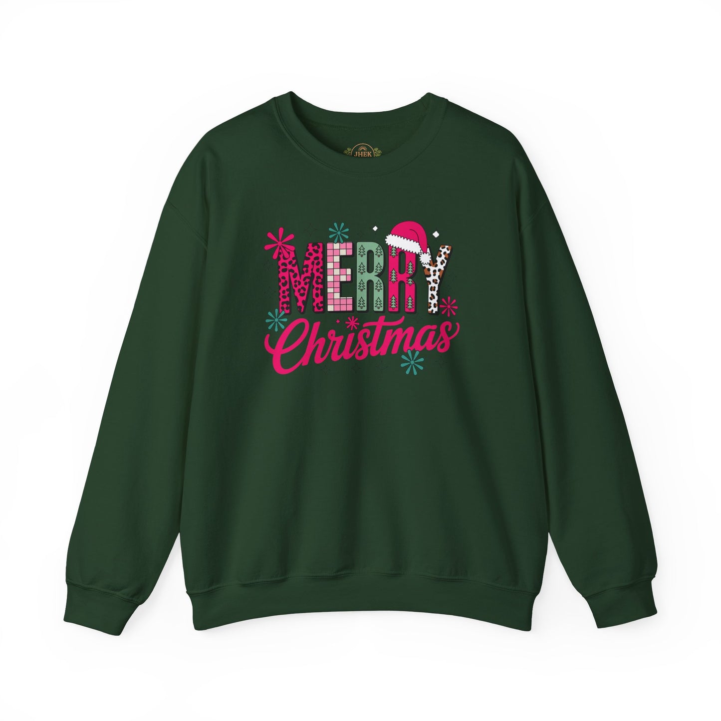 Sweatshirt — Merry Christmas Pink Leopard Santa Hat Holiday Crewneck