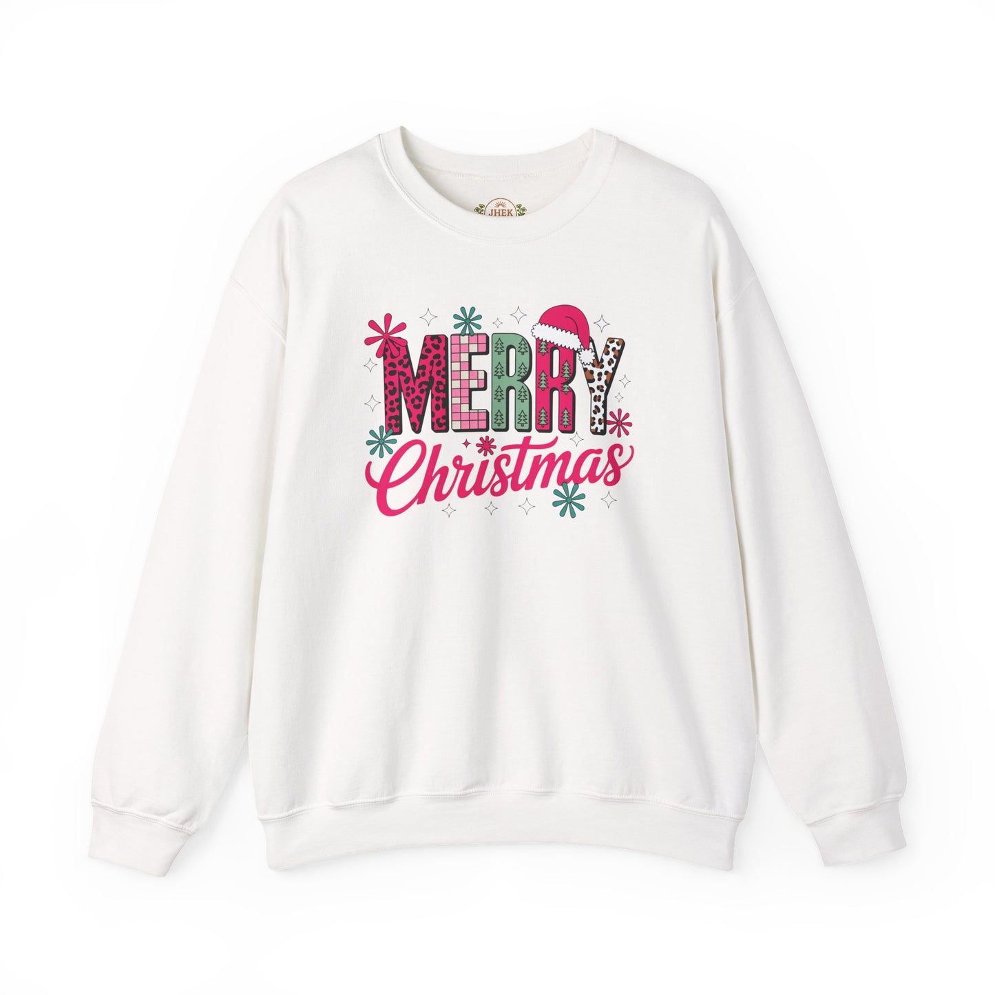 Sweatshirt — Merry Christmas Pink Leopard Santa Hat Holiday Crewneck