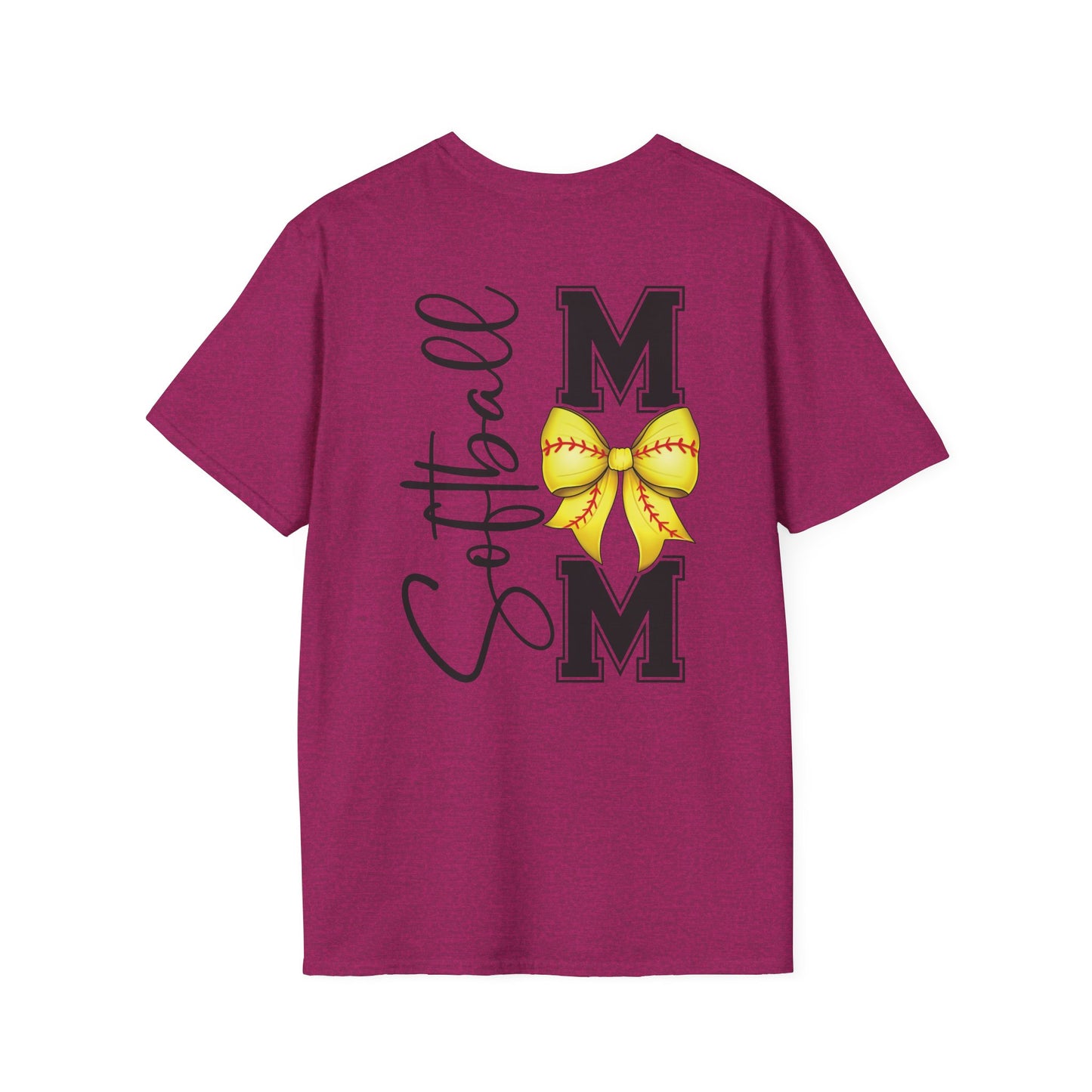 Softball Mom T-Shirt - 'Softball MOM' Graphic Tee with Yellow Softball Bow